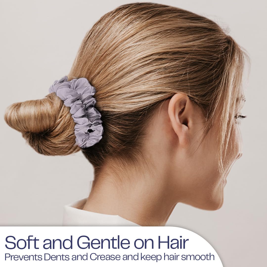 Celestial Silk Mulberry Silk Scrunchies For Hair - Small Silk Hair Ties (Silver)