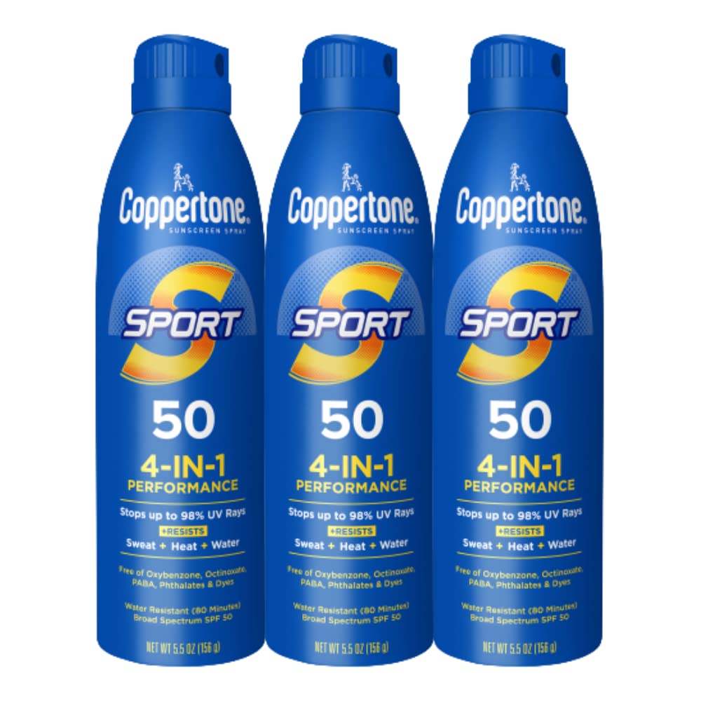 Coppertone Sport Sunscreen Spray Spf 50 55 Oz, Water Resistant , Broad Spectrum , Bulk Pack, Pack Of 3
