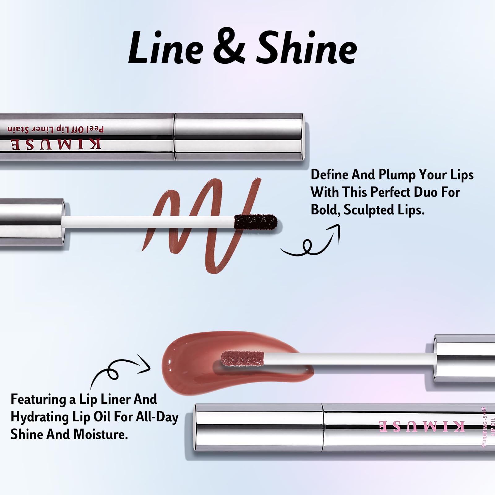 KIMUSE Lip Stain Peel Off & Lip Oli Set, Long Lasting Lip Liner Stain, Waterproof, Transfer-Proof, Hydrating Shine Lip Oil with