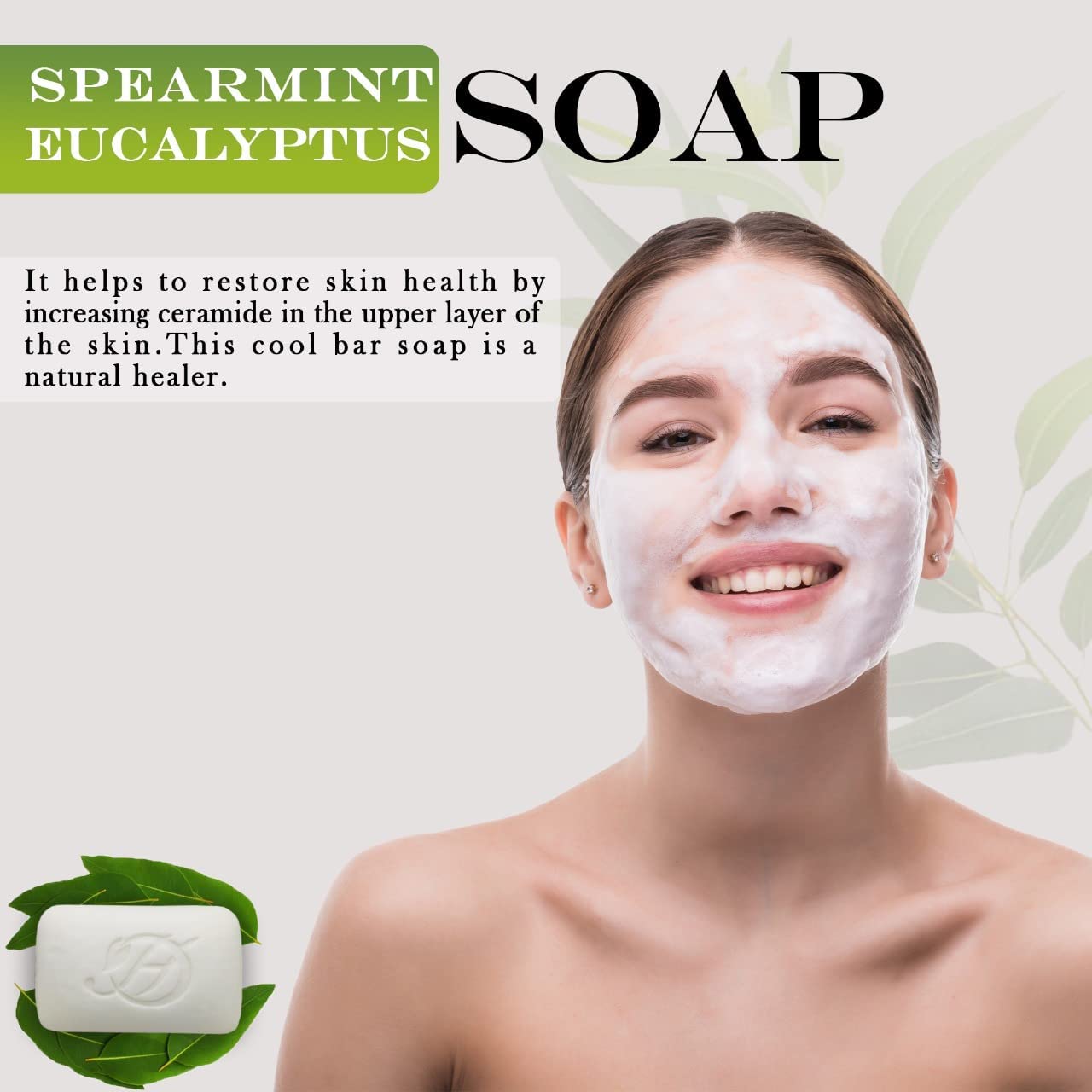 Herboganic Spearmint And Eucalyptus Herbal Soap | Pack Of 3 Of 5Oz Soap Bar | Natural Bar Soap For Face And Body | Hydrating And