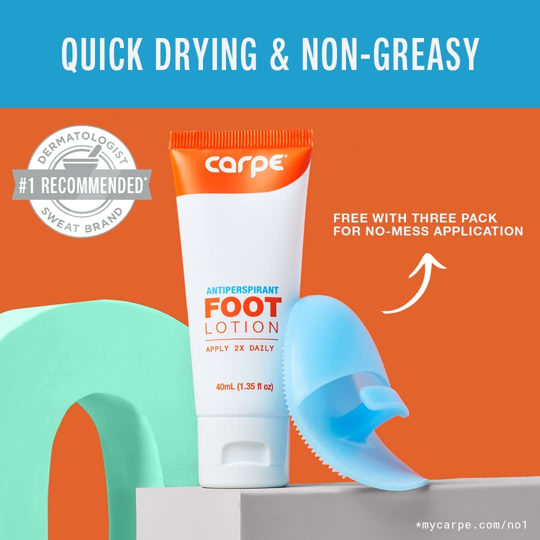 carpe Antiperspirant Foot Lotion WITH APPLIcATOR, A dermatologist-recommended solution to stop sweaty, smelly feet, Helps preven