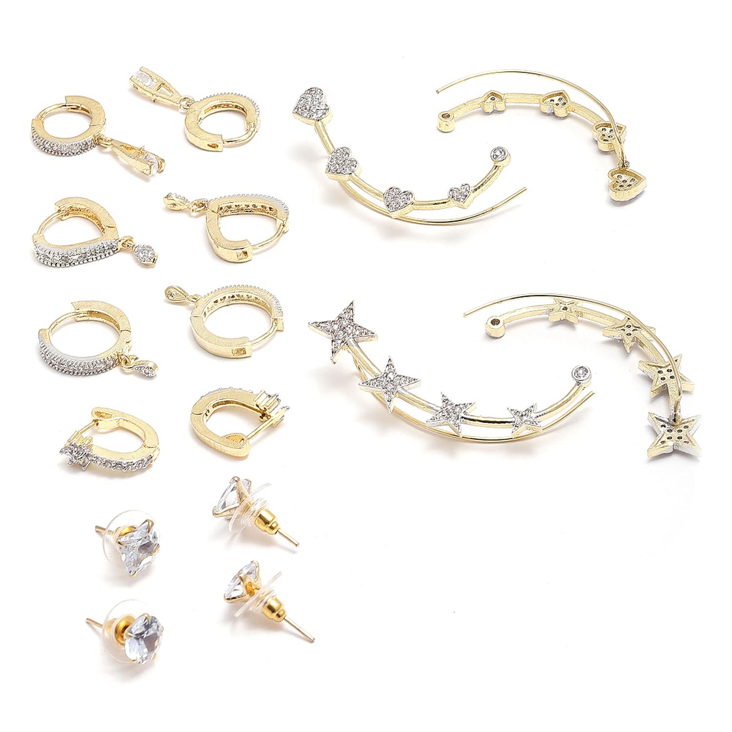 Zeneme Earring Gold Plated American Diamond Earrings Combo Of 8 Pairs Jewellery For Women & Girls (Design_15)