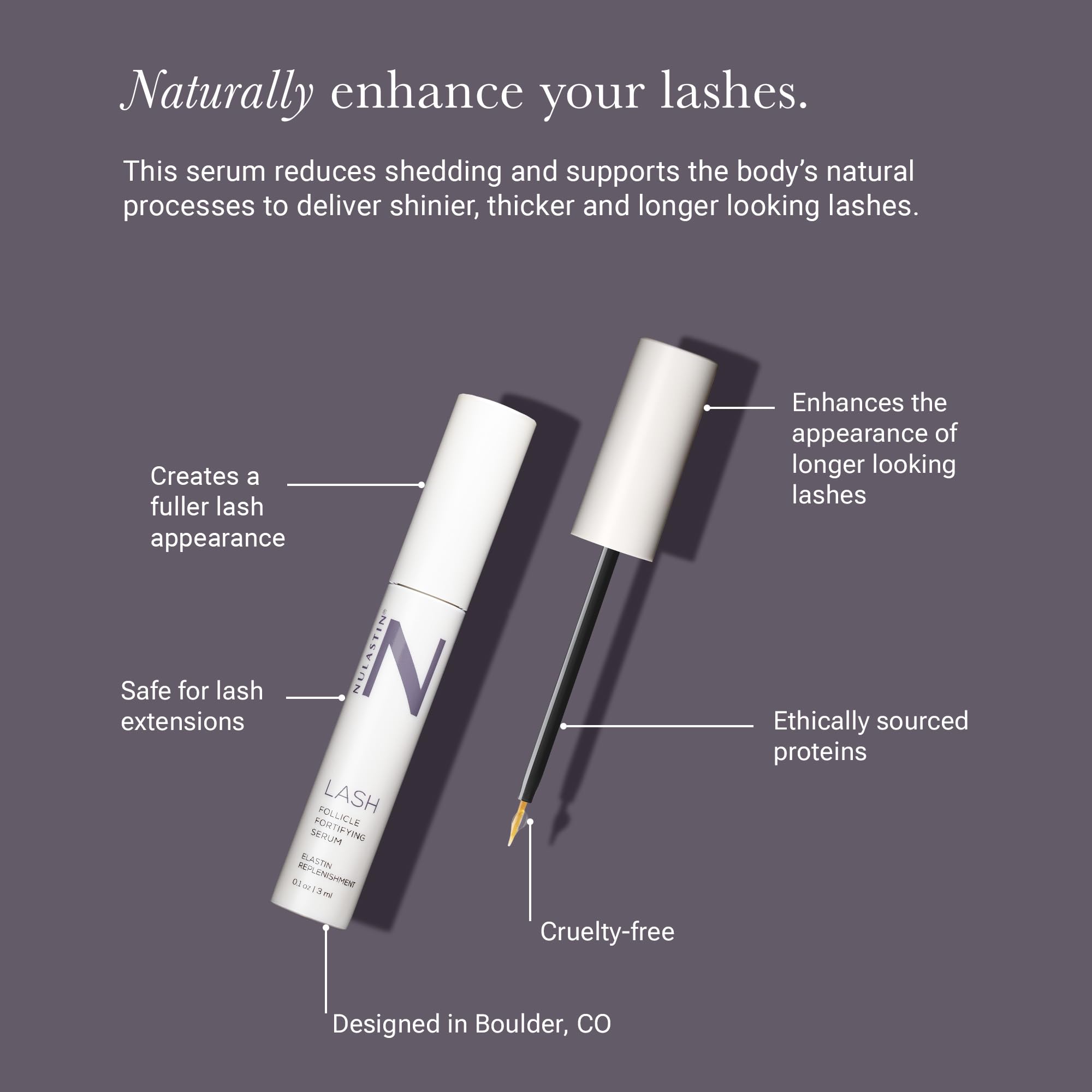 Nulastin Lash Follicle Fortifying Serum With Elastaplex, Eyelash Boosting Treatment For Longer Looking Lashes, Vegan-Friendly &