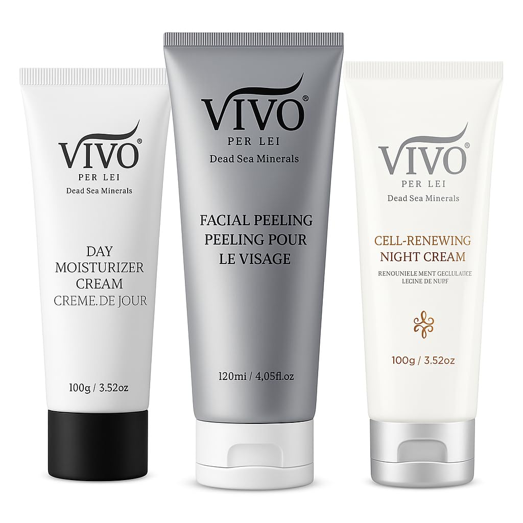 Vivo Per Lei Dead Sea Day Cream - Night Cream and Facial Peeling - Set of 3 - Anti Aging Skin Care For Men and Women- 11.09 FL O