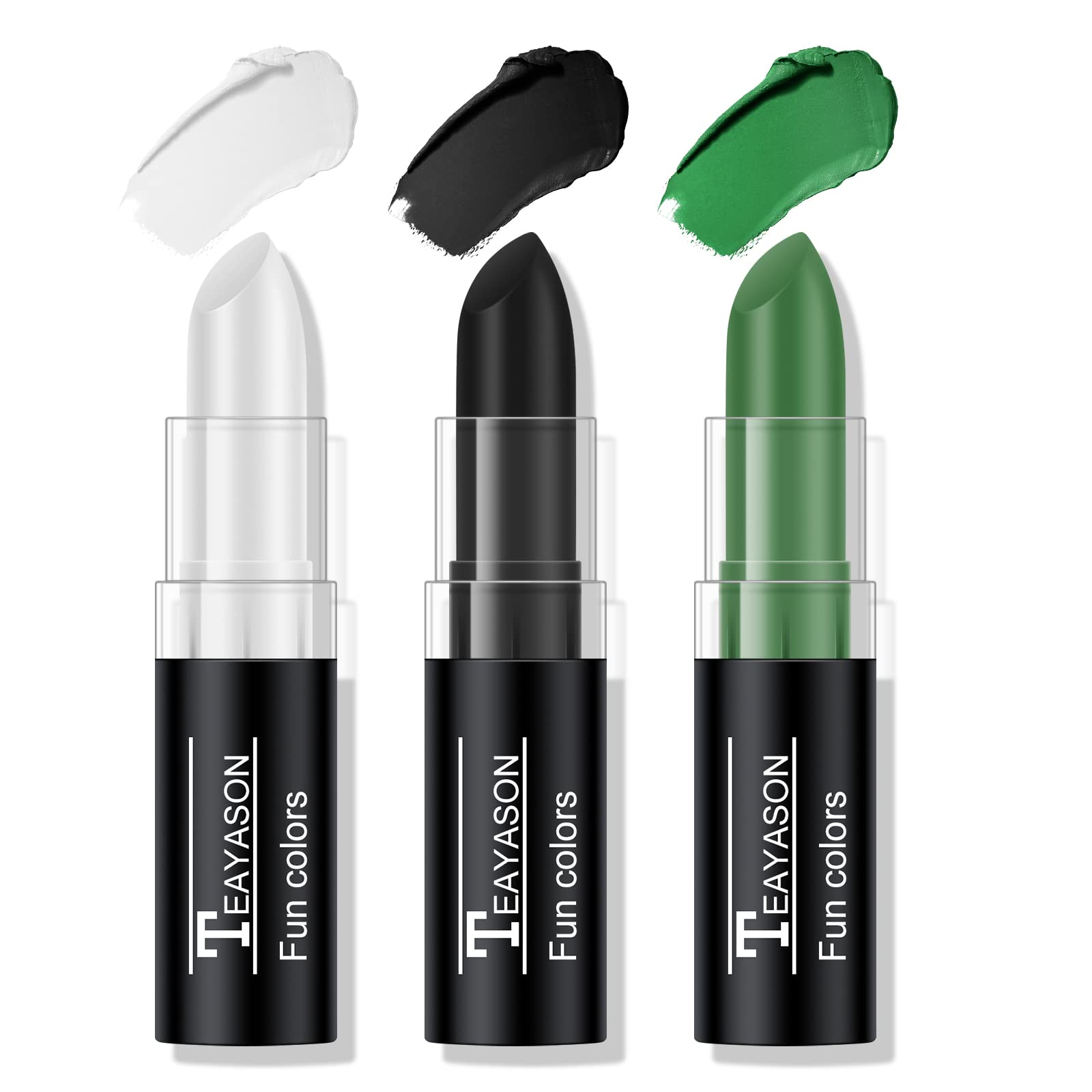 FREEORR 3 Colors White Black Green Face Body Paint Stick, Eye Black Baseball Sticks Face Paint for Baseball/Football/Halloween/C