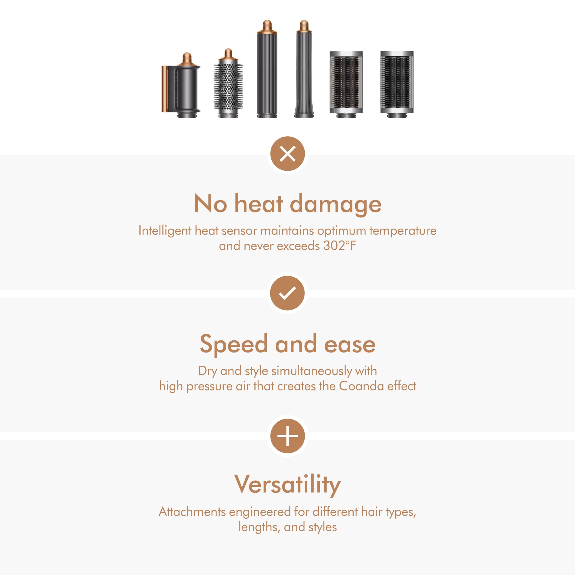 Dyson Airwrap Multi-Styler Complete Long 9 Piece Set - Nickel/Copper, Aluminum, For Straight to Wavy Hair, Model 2540201