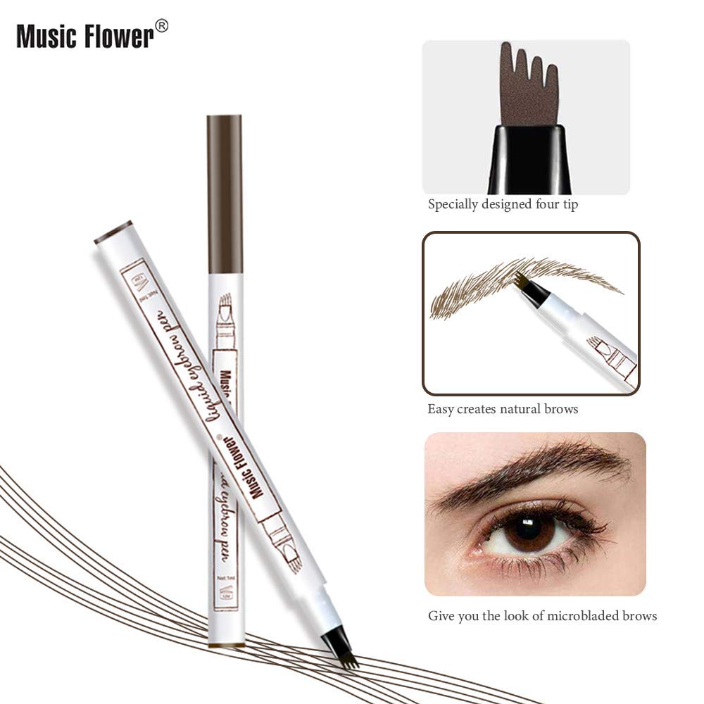 Eyebrow Pen, Moonkong 4 Point Eyebrow Pencil Waterproof Eye Brown Makeup, Eyebrow Kits With 3 Eyebrow Stencil, 1 Brow Razor (4#