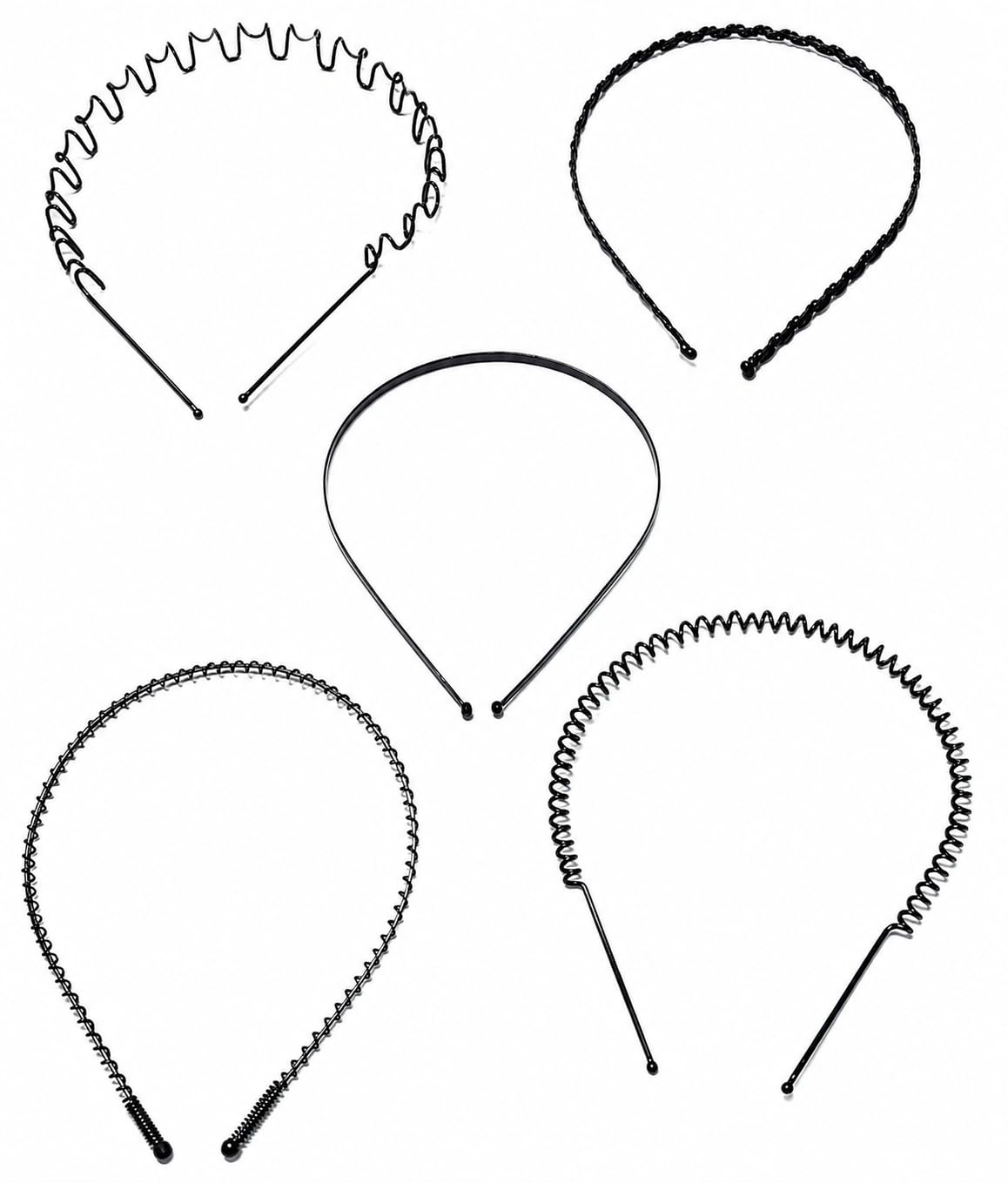 6 Pcs Black Metal Hair Band For Men Boys Women Girls Kids Zigzag Hair Spiral Wavy Combo Hairband Headbands Sports Yoga Face Wash