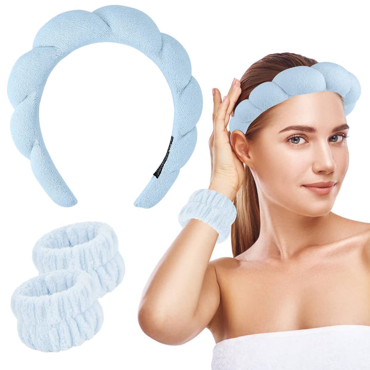 Lexso Spa Headband Wristband Combo For Women Girls Face Washing, Sunflower Sponge Facial Skincare Headband Makeup Hairband Coral