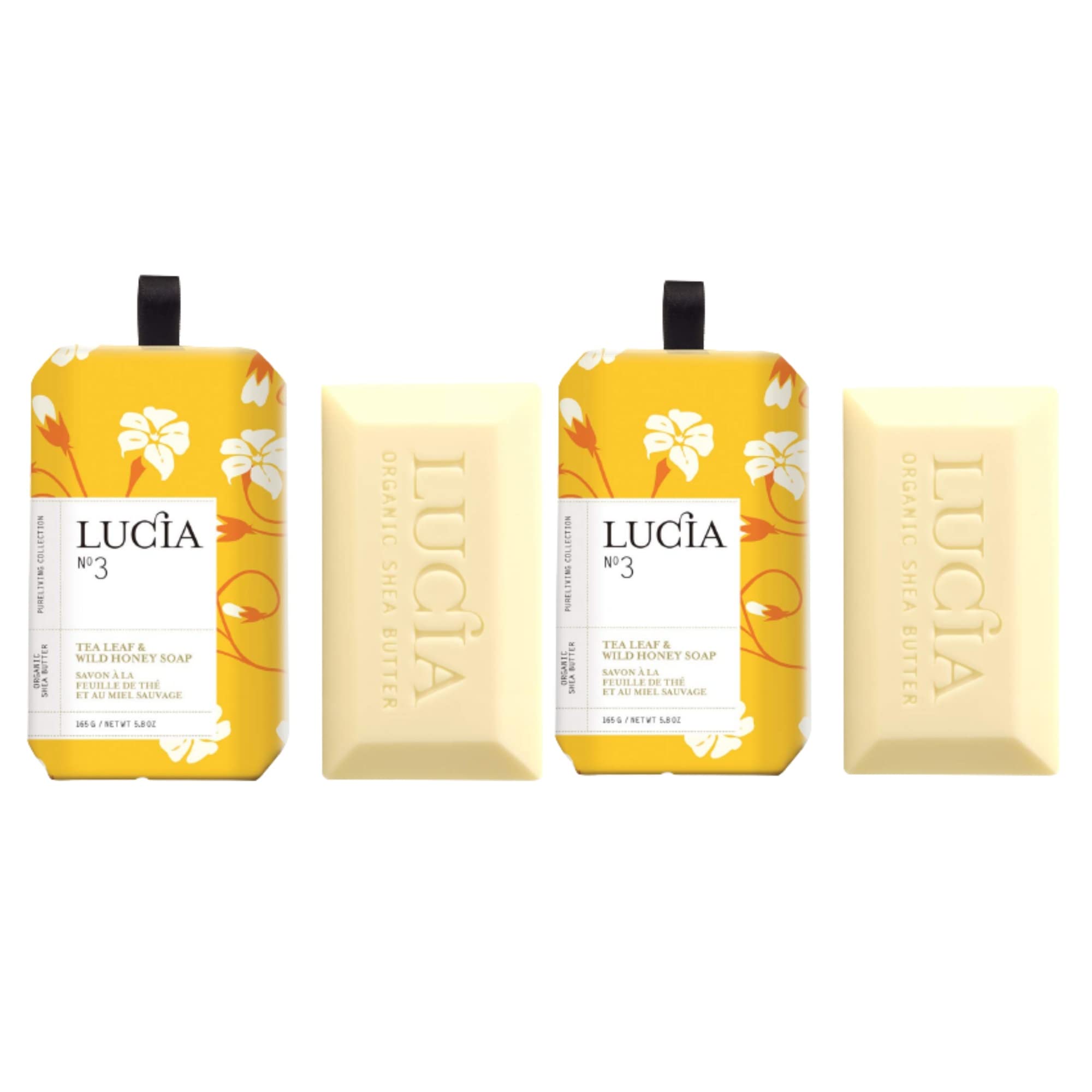 IPPINKA Lucia Organic Shea Butter Soap - Set of Two 5.8 oz (165 g) Bars - Tea Leaf and Wild Honey