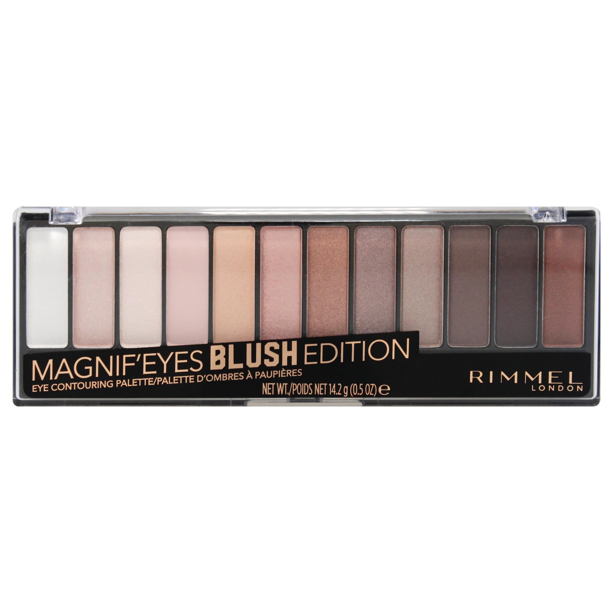Rimmel London Magnif'Eyes Eyeshadow Palette, 12 Blendable Shades, 0.5oz, Blush, Model 3614223506934