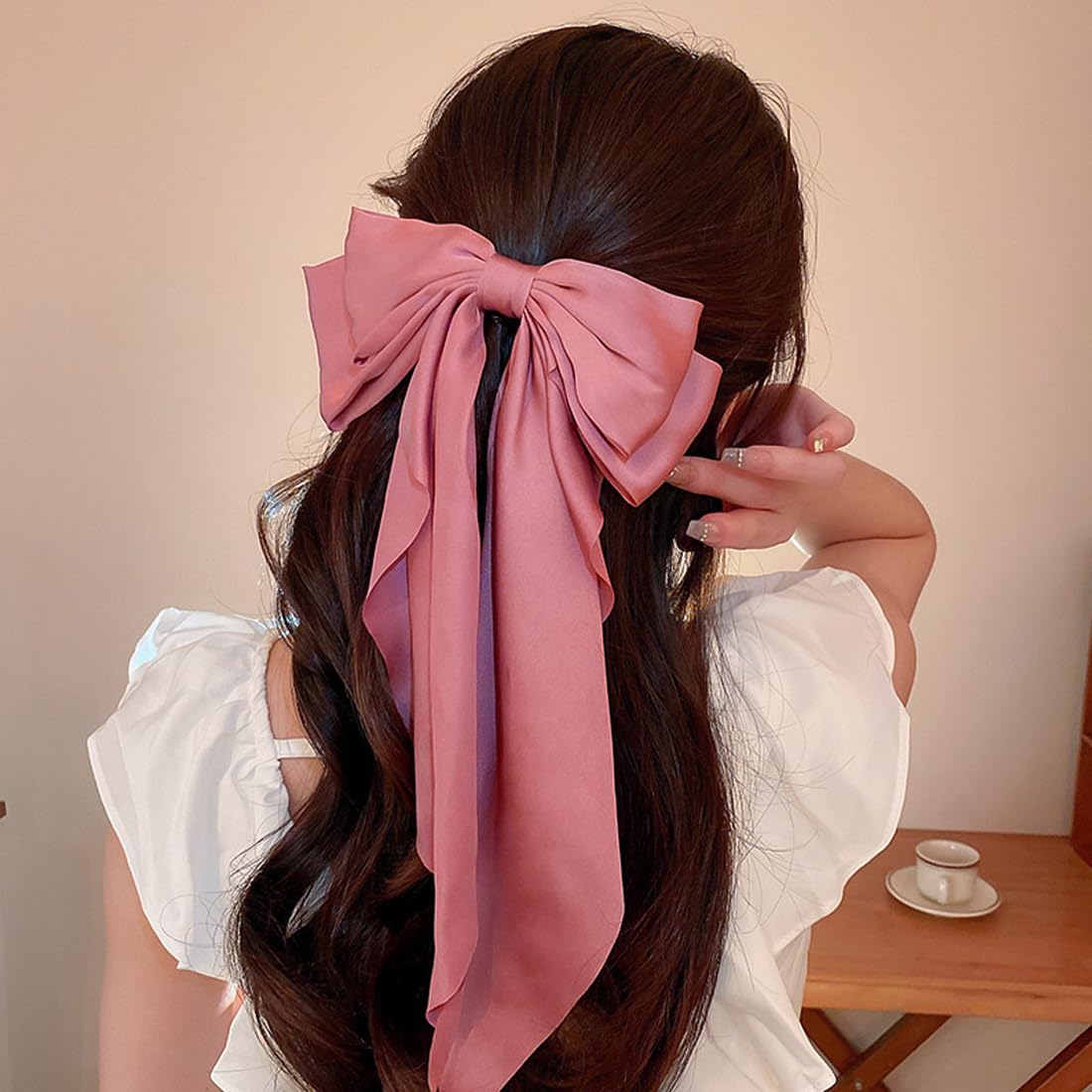 Seneeel Hair Bows 2 Pcs, Hair Bows For Women, Hair Ribbons, Oversized Long-Tail Cute Aesthetic Hair Accessories, Large Hair Barr
