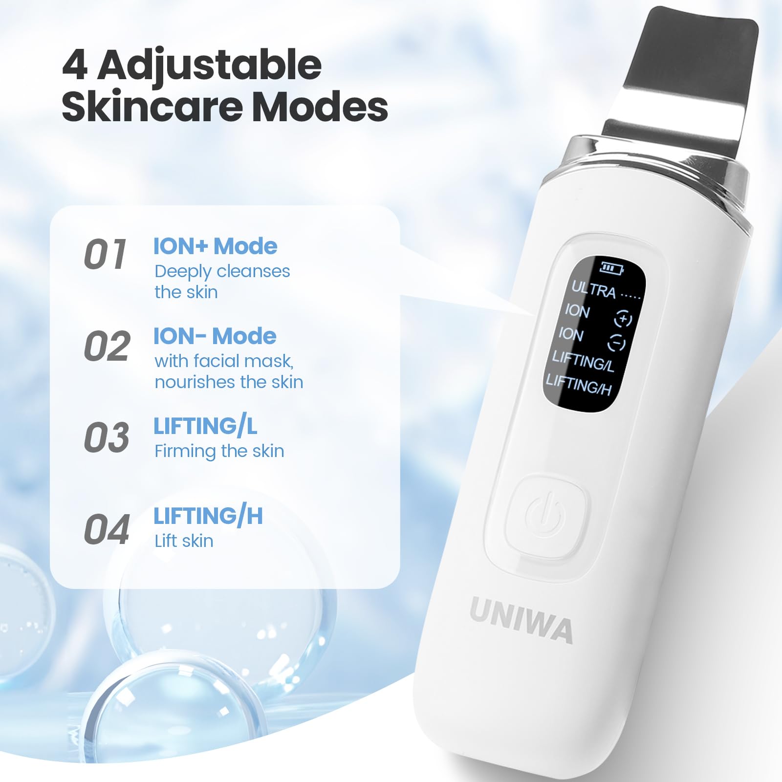 UNIWA Skin Scrubber Face Spatula, Skin Scrubber Pore Cleaner Blackhead Remover Tool for Deep Facial Cleansing - 4 Modes, Face Sp