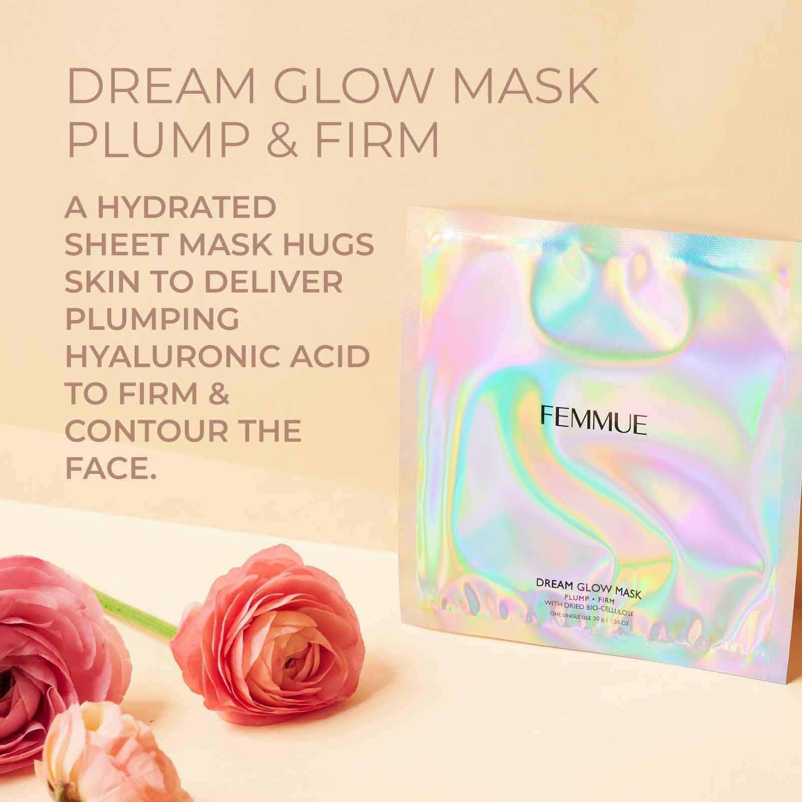 FEMMUE Dream Glow Sheet Mask - Plump Firm (6pk) | Bio-Cellulose Face Mask with Hyaluronic Acid | Hydrating & Firming | Korean Sk