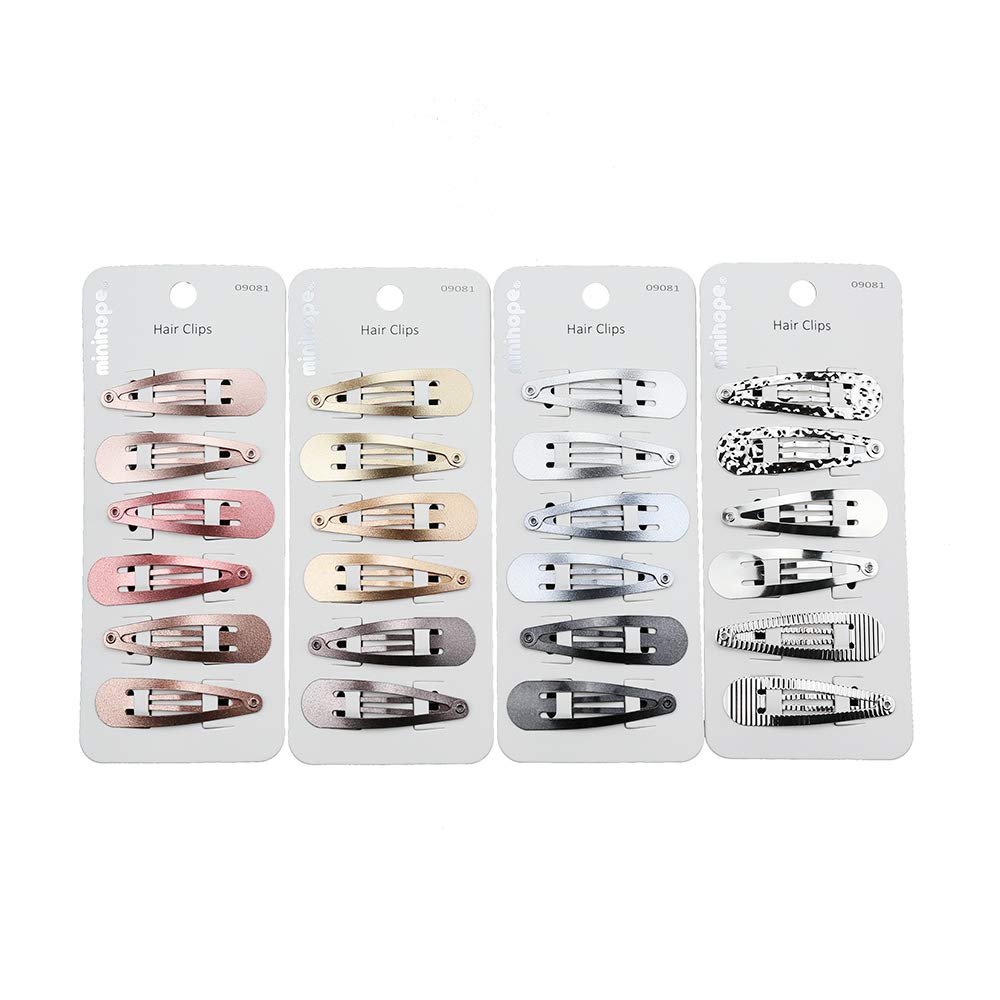 minihope snap hair clips for women,Fashion metallic colors,Instantly make you the center of attention at a party,5cm,24 Count (P