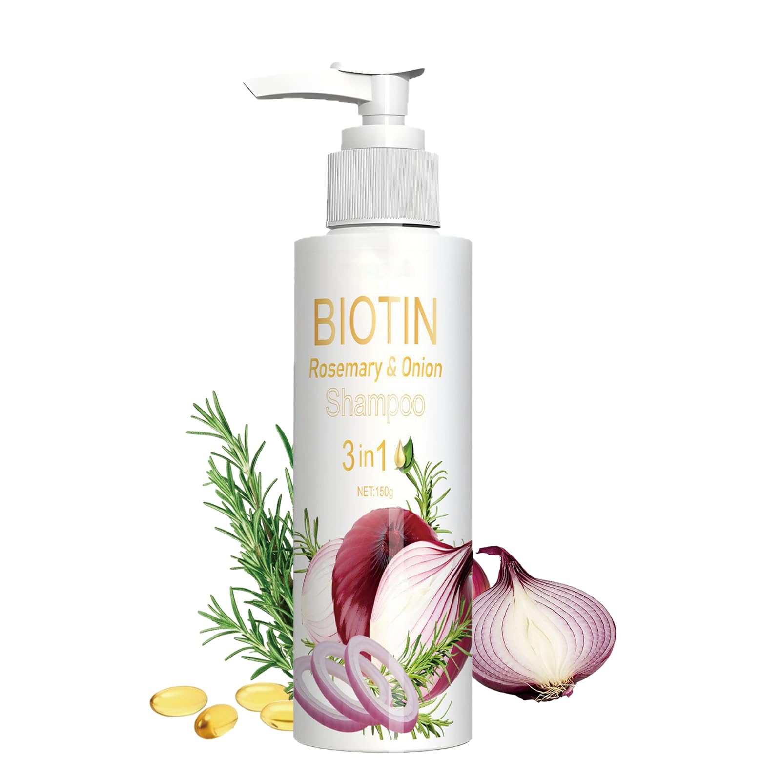 Helbr Onion Biotin Rosemary Shampoo for Hair Growth, 3in1 Onion Shampoo with Onion Oil, Biotin & Rosemary  Moisturizes, Stren