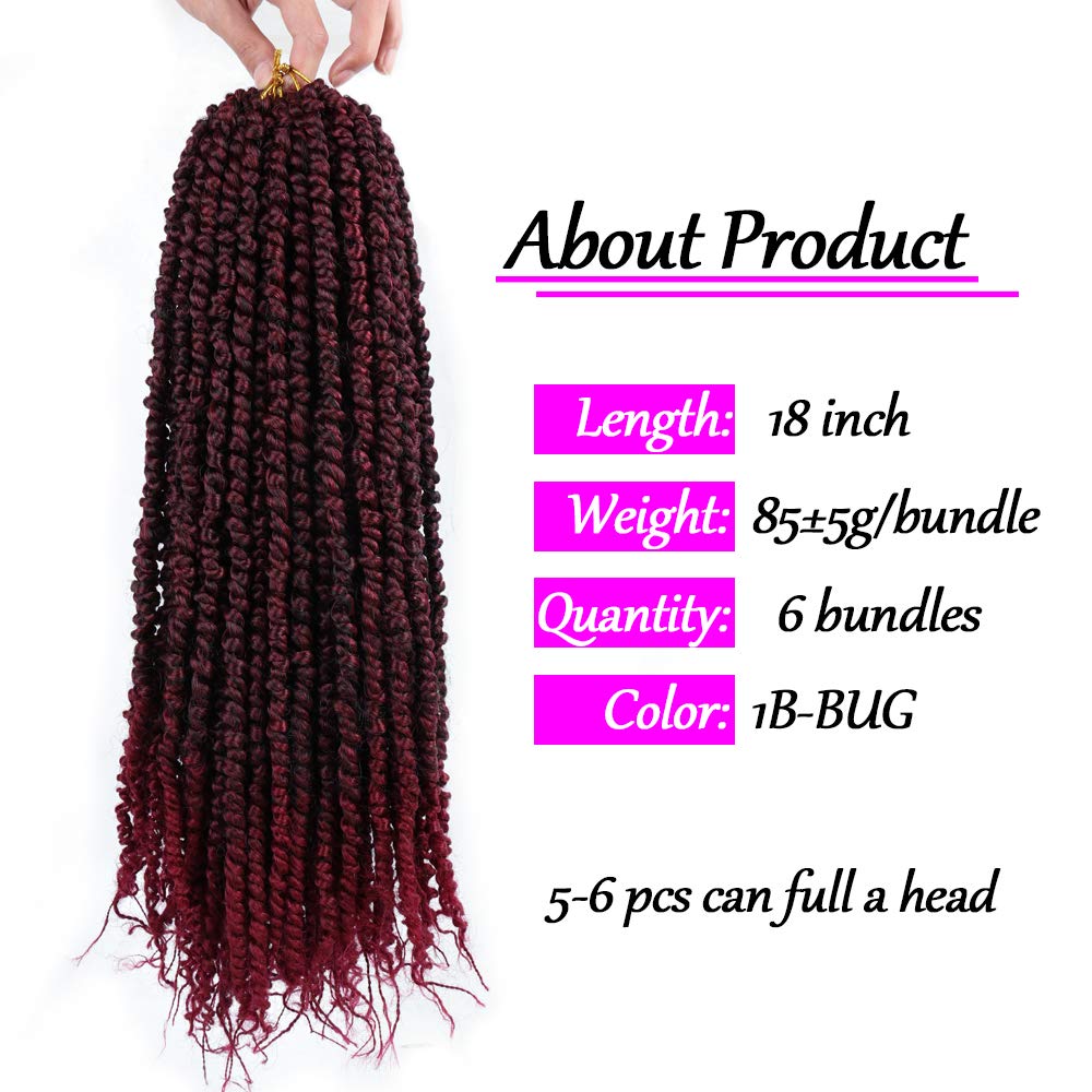 Violet 6 Packs Pretwisted Passion Twist Crochet Hair Burgundy Pre-Looped Passion Twists Crochet Braids Synthetic Braiding Hair E