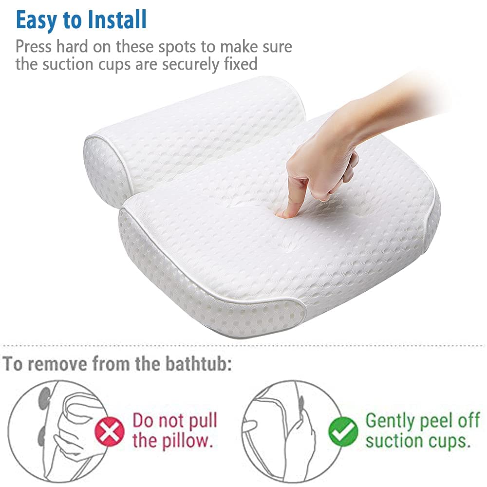 Bath Pillow For Bathtub Support Neck,Head And Back With Non-Slip Suction Cups And Comfortabl 4D Airenmesh Bathtub Pillow For Wom