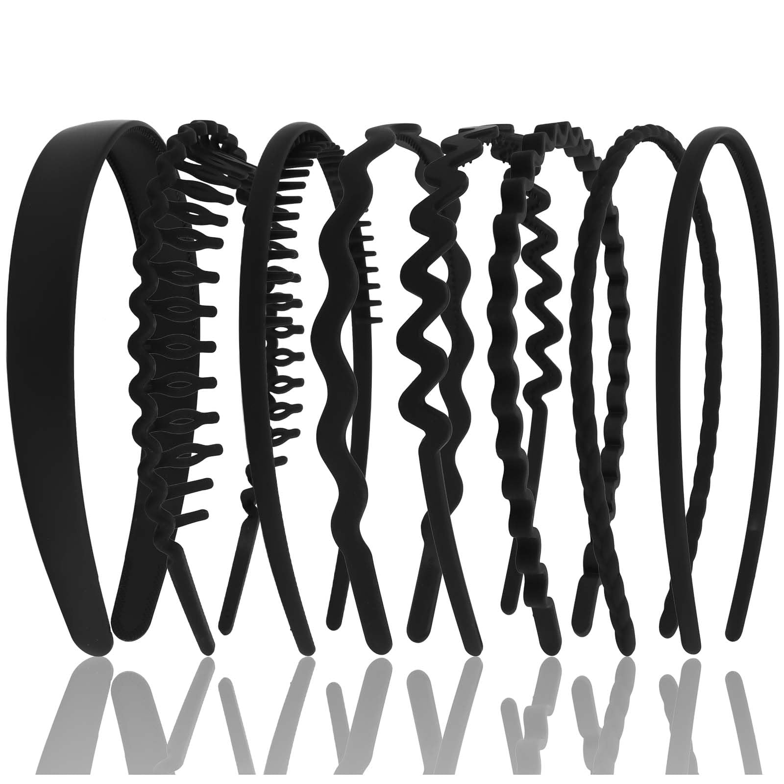 CIEHER 8PCS Zig Zag Claw Comb Headbands, Flex No Pressure Headbands, Plastic Hair Bands with Teeth (Black)