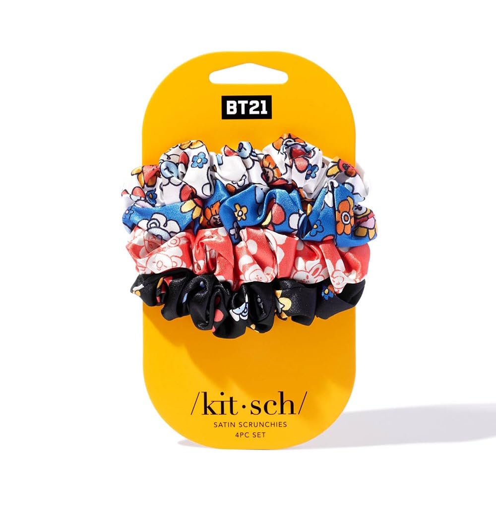 BT21 x Kitsch Satin Hair Scrunchies for Women - Softer Than Silk Scrunchies for Hair | Satin Scrunchies for Girls | Satin Hair T