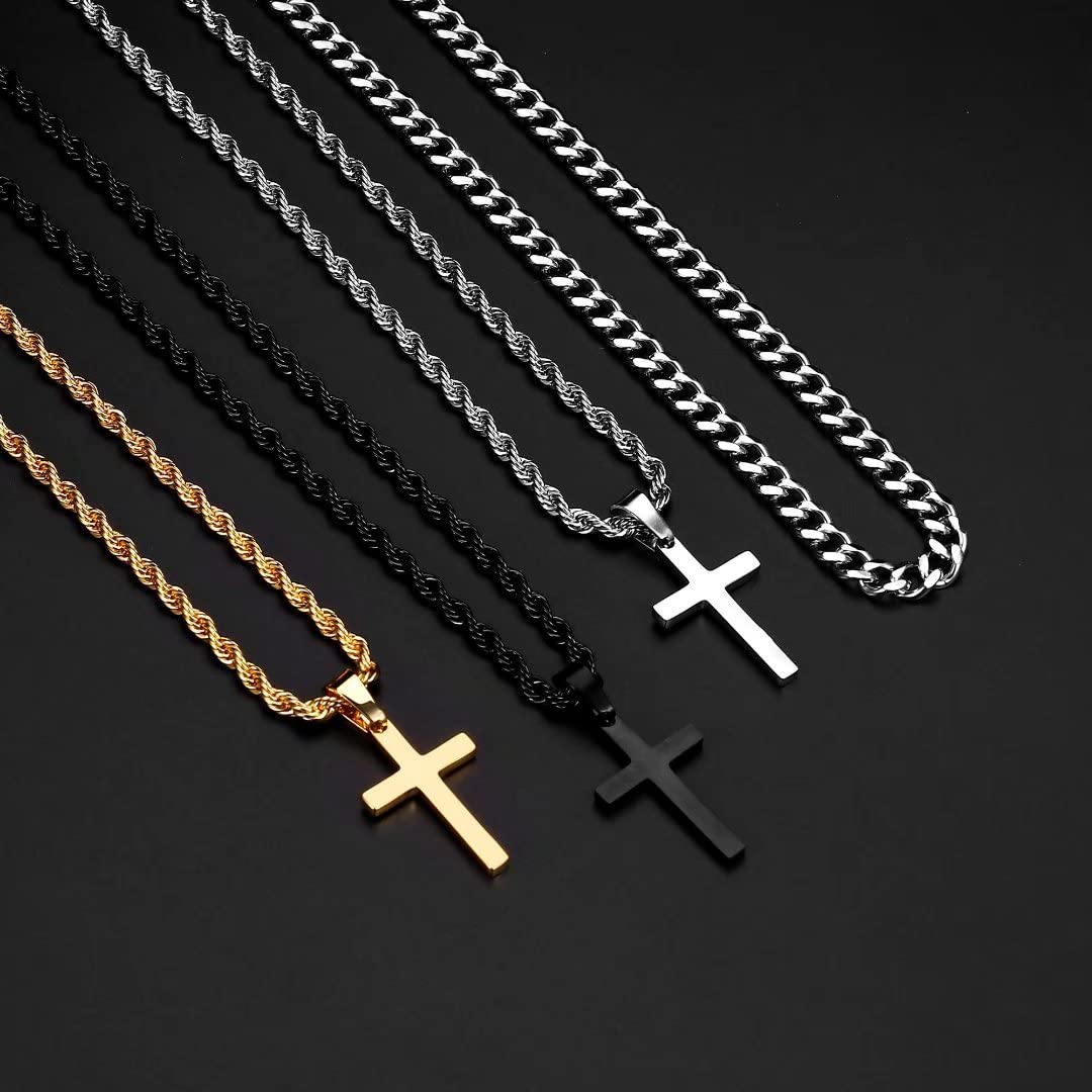 Gold Cross Necklace for Men, Mens Cross Necklaces Stainless Steel Cross Necklace for Men Women Girls Layered Rope Chain Cross Ch