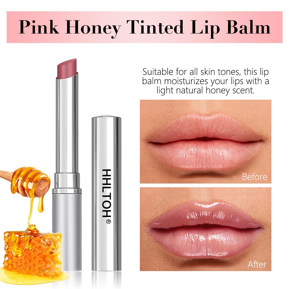 HHLTOH 2PCS Honey Lipstick Tinted Lip Balm - Sheer Hydrating Lipstick for All Skin Tones - Moisturizing Lip Gloss, Nourishing Li