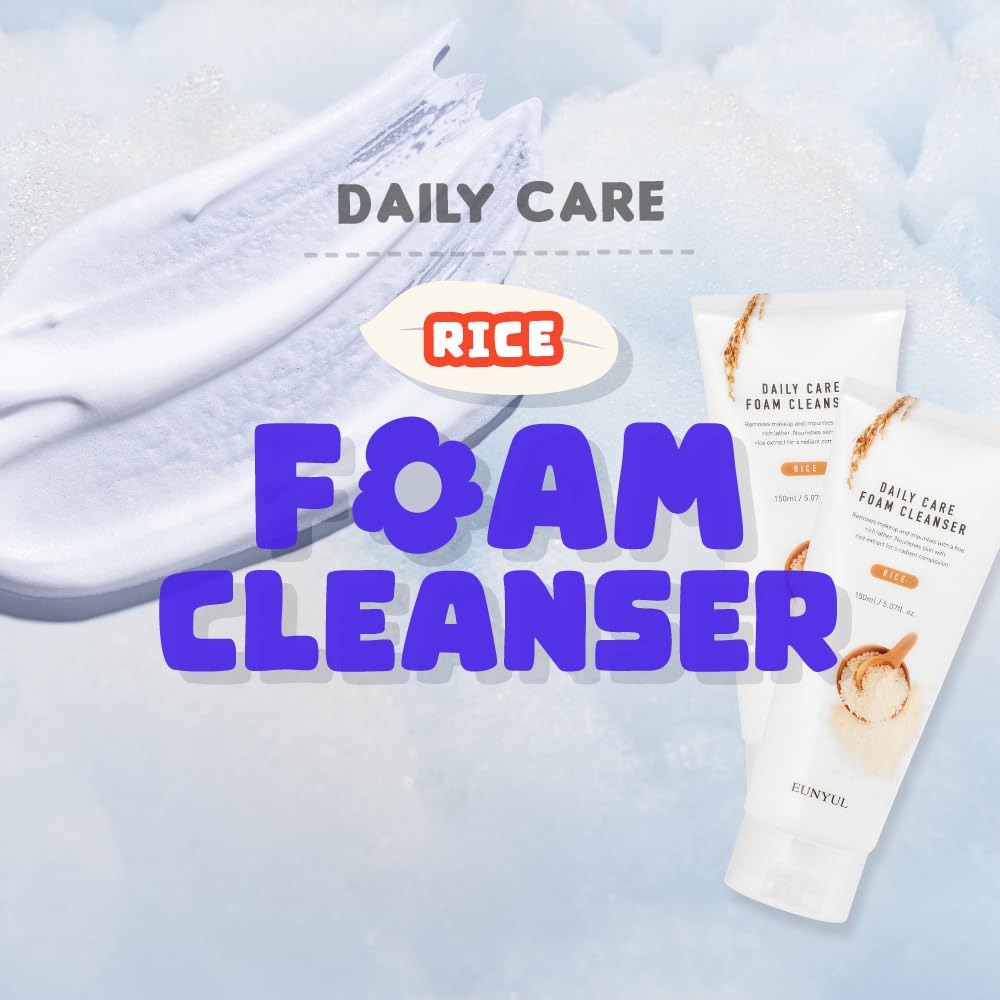 Eunyul Daily Care Rice Foam Cleanser 5.07 Fl. Oz. / 150Ml Korean Skincare Face Wash With Rice Water Face Cleanser