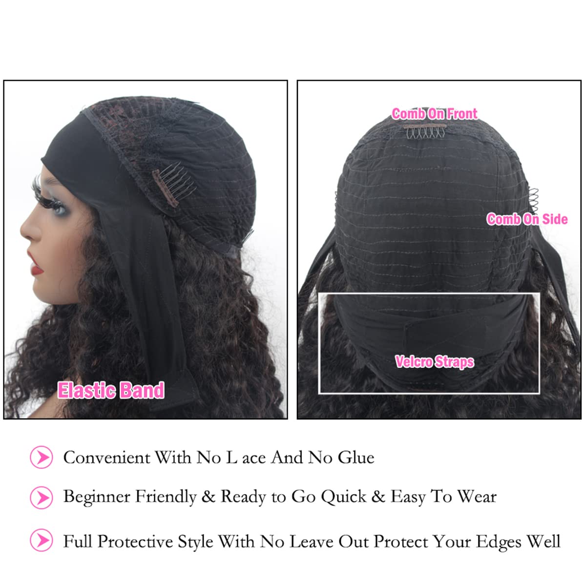 Isee Headband Human Hair Wigs 180% Density Water Wave Curly None Lace Front For Black Women Glueless Deep Wave Machine Made Wigs