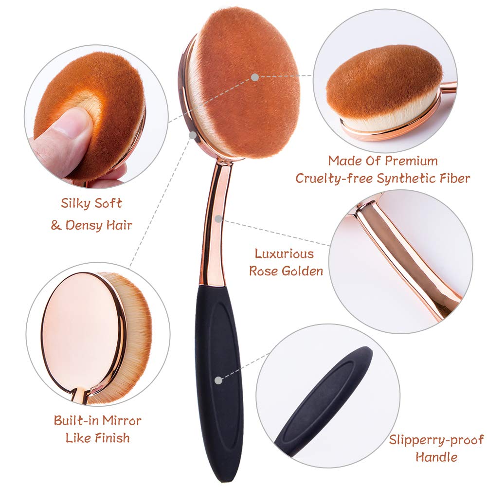 Large Rose Gold Foundation Contour Round Toothbrush Dust Free Oval Makeup Brushes With Blending Sponge Dustproof Cover Brush Egg