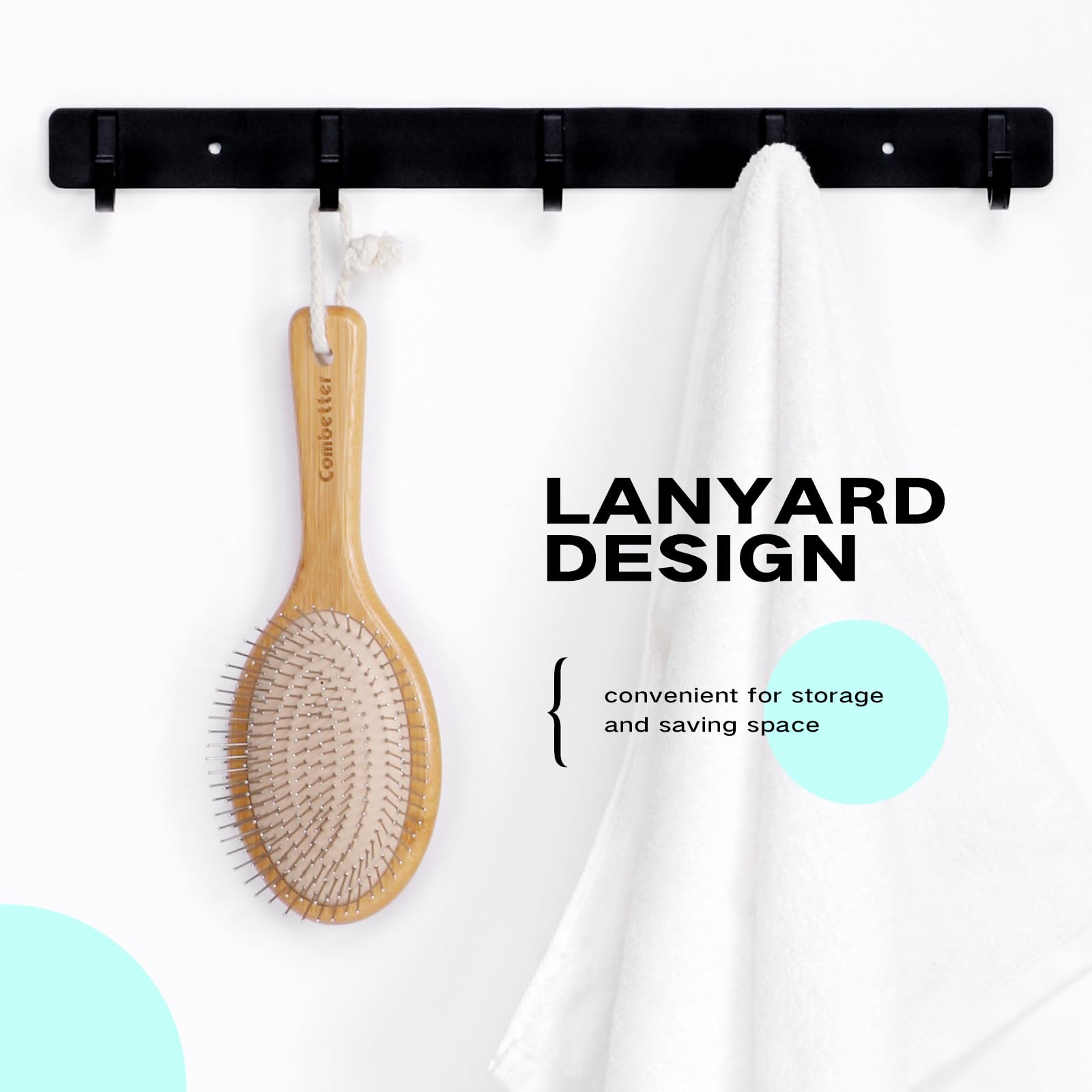 Bamboo Hair Brush Combetter, Smoothing Hair&Massage, Detangling Anti-Static Hairbrush, Natural Wood Comb With Metal Bristles For