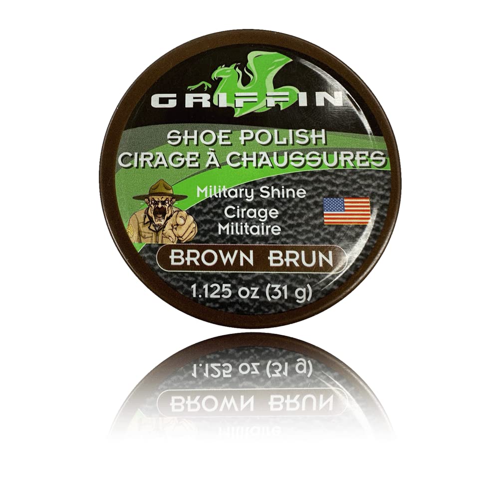 Griffin Military Shine Shoe Polish (1.125 Oz.) - The Best Shoe Polish For Leather Shoes, Boots, And More! - Made In The Usa (Bro