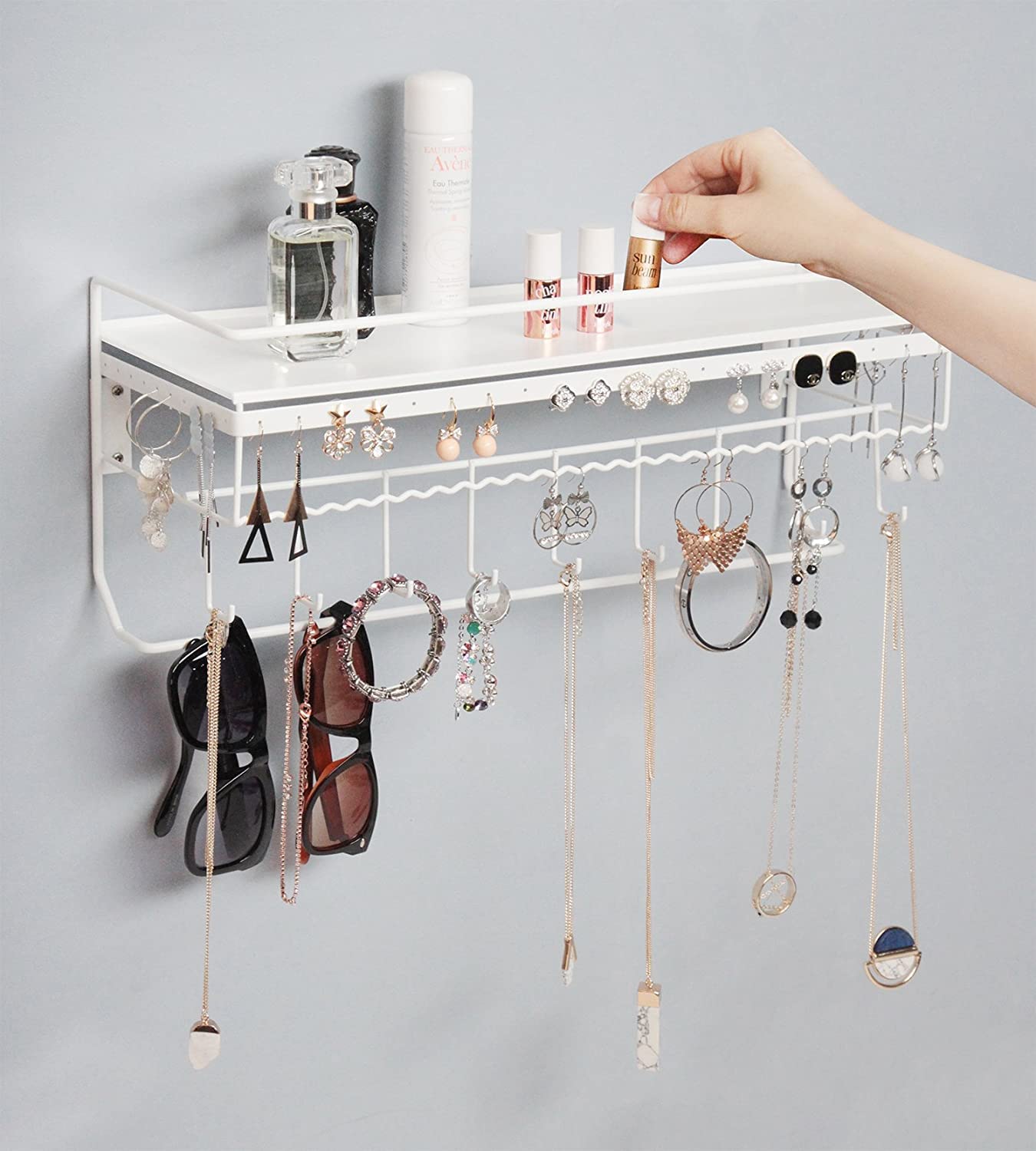 JackCubeDesign White Metal Necklace Jewelry Organizer Wall Mount Jewelry Holder Shelf Mounted Hanging Storage Hooks for Necklace