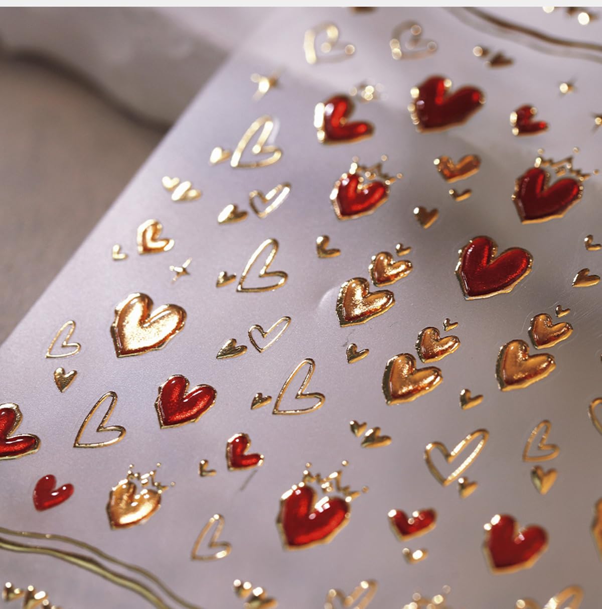 Heart Nail Art Stickers Valentines Day Heart Nail Stickers for Nail Art 1PCS 5D Embossed Red Golden French Empty Heart Nail Deca