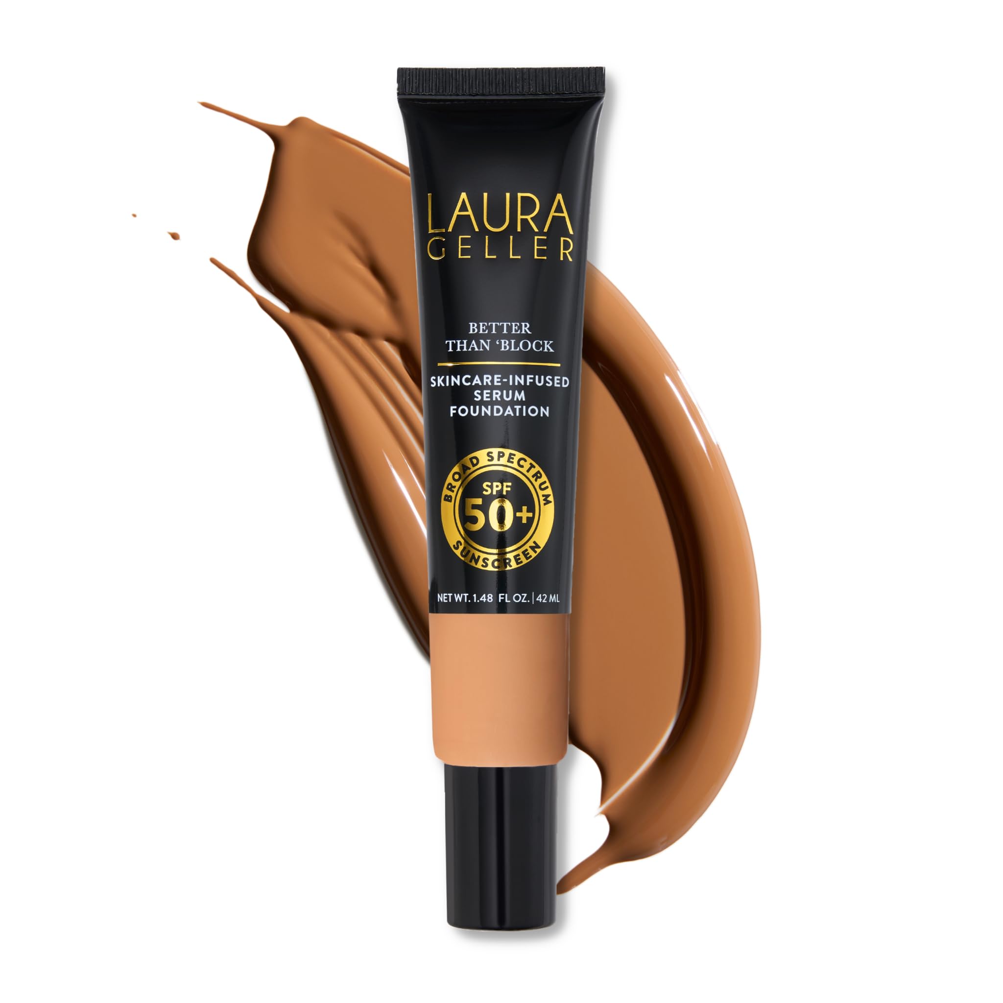 LAURA GELLER NEW YORK Better Than Block Skincare-Infused Serum Foundation with Broad Spectrum SPF 50+, Sand
