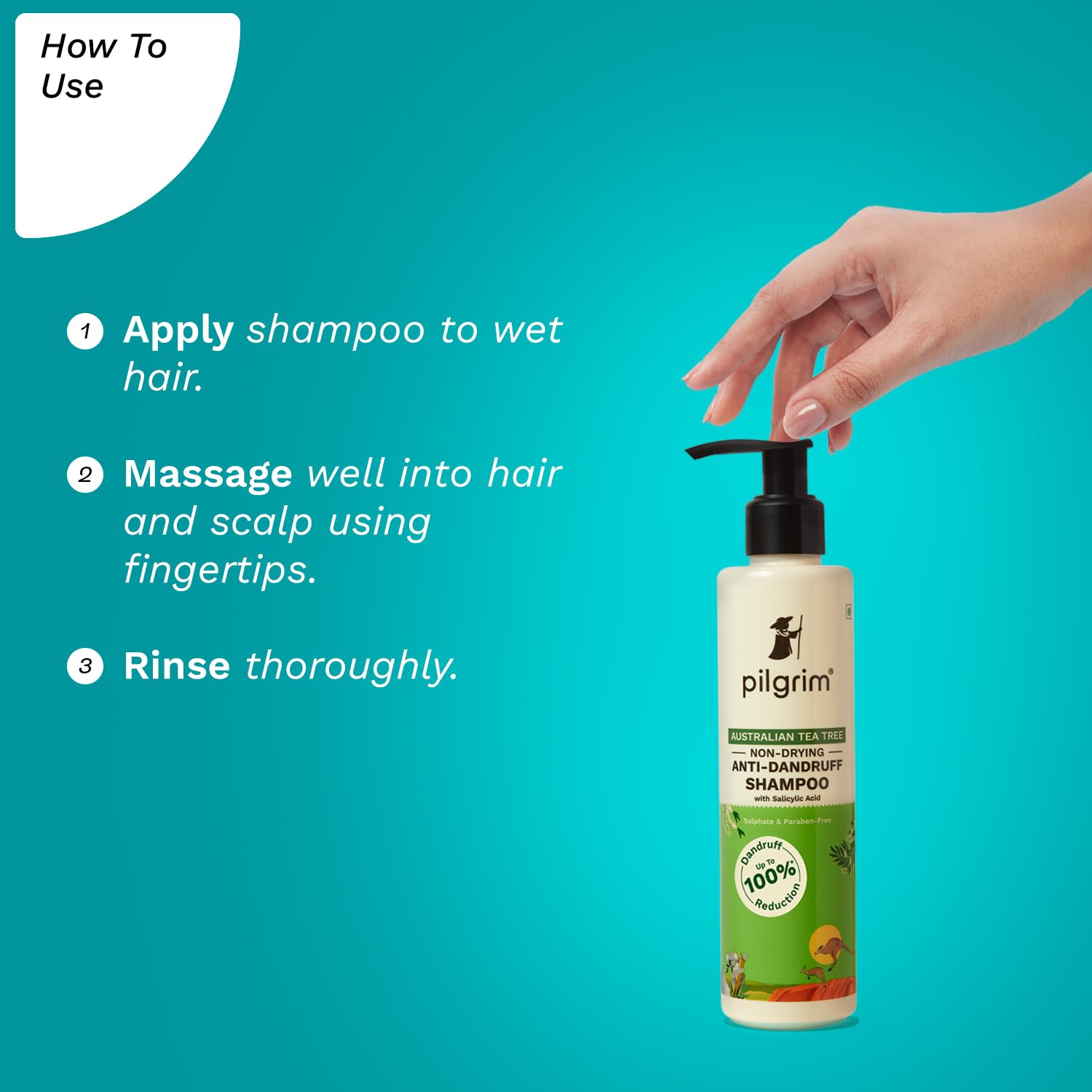 Pilgrim Anti-Dandruff Shampoo with Australian Tea Tree & Salicylic Acid | Non-Drying Itchy Scalp Treatment | Reduces Visible Fla