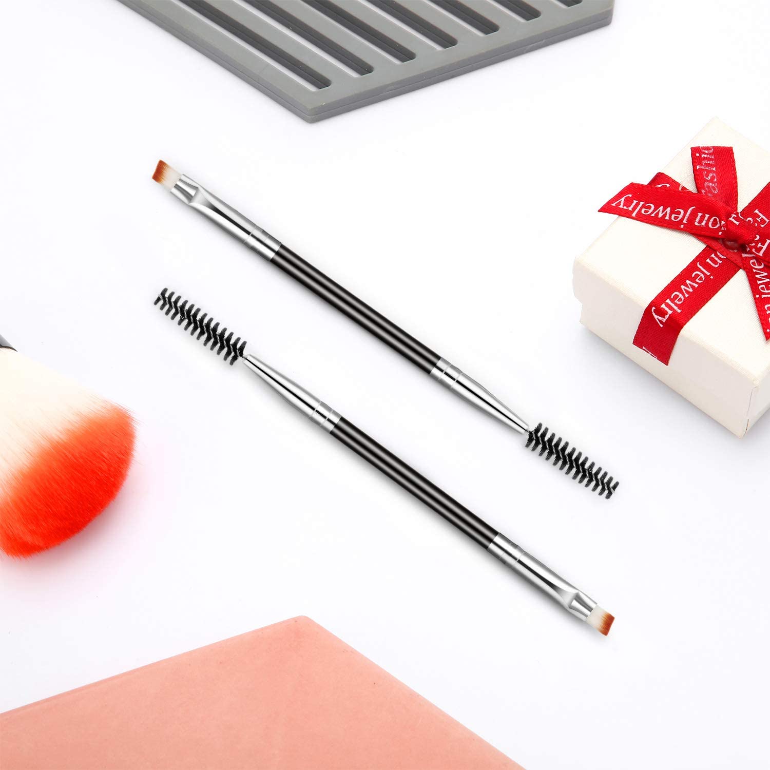 6 Pieces Duo Eyebrow Brush Angled Eye Brow Brush and Spoolie Brush Mini Eyelash Brush for Tinting Angled Eyebrow, Fit for Gel an