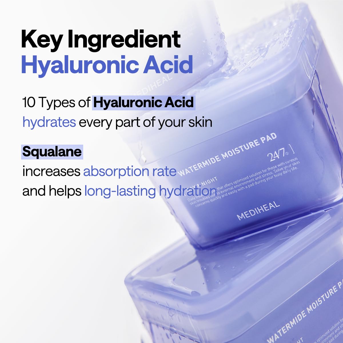 MEDIHEAL Watermide Moisture Pad - Square Cotton Facial Toner Pads with Icelandic Glacial Water - Improve Skin Temperature, Hydra
