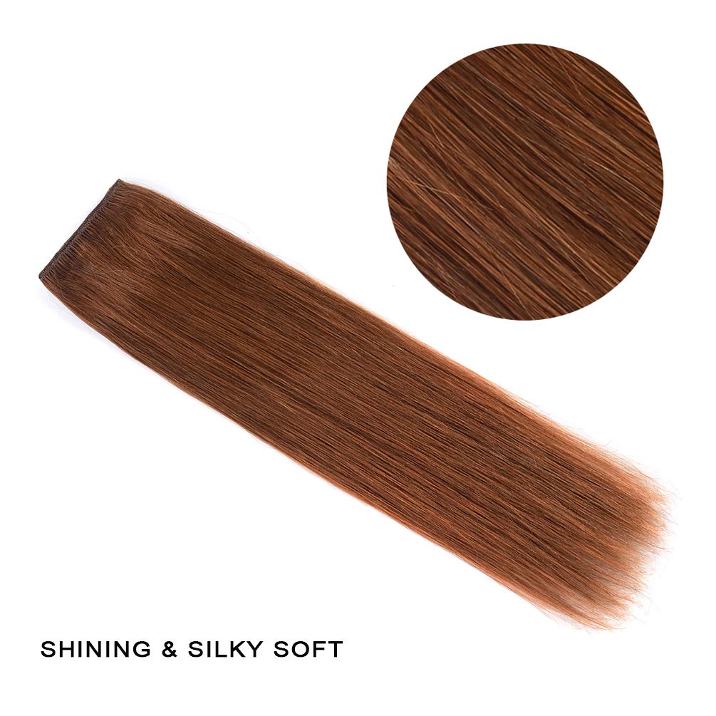 20'' Clip In Hair Extensions Remy Human Hair For Women - Silky Straight Long Human Hair Clip On Extensions Medium Auburn 75Grams