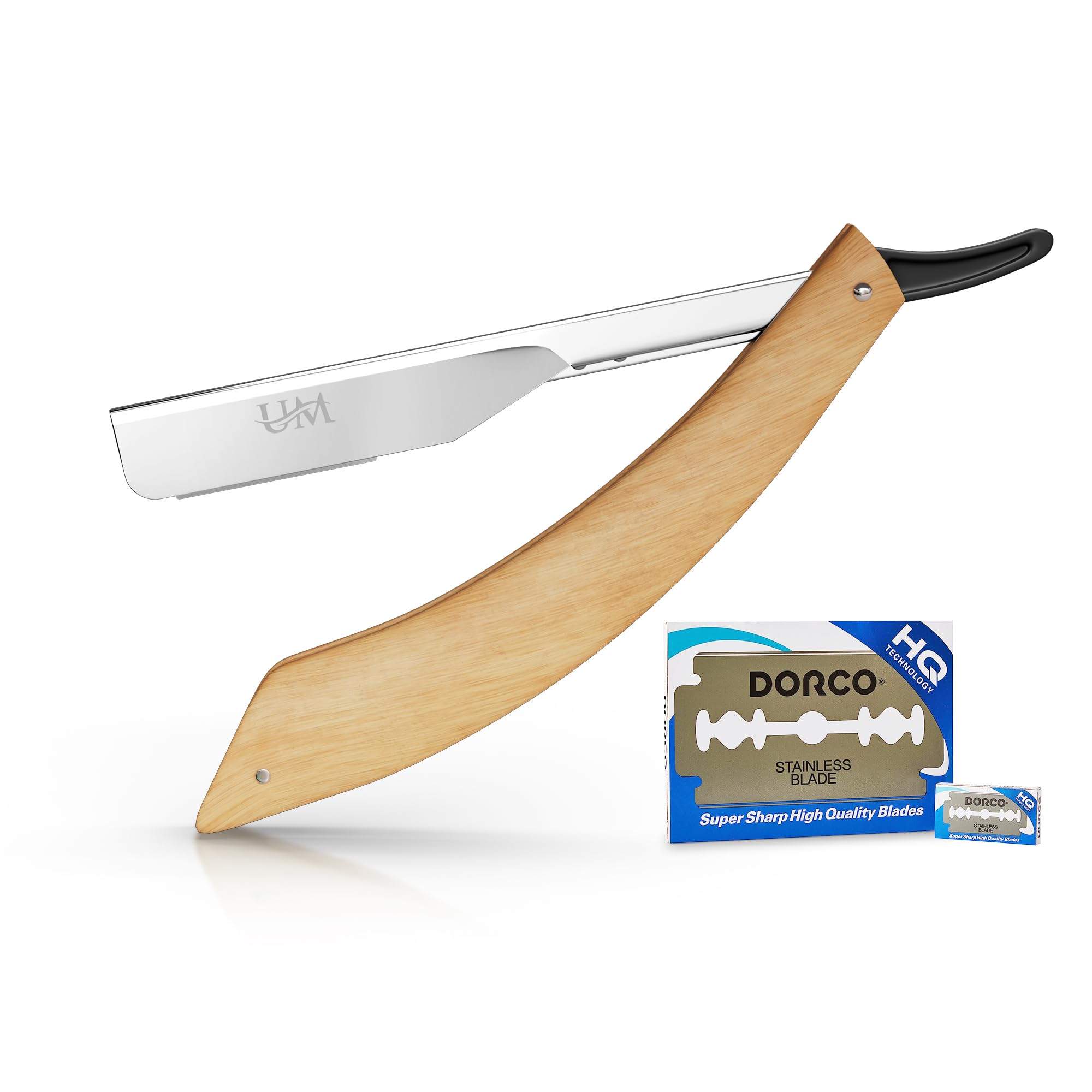 UM Supplies Straight Edge Razor with 10 Replaceable Double Edge Blades kit | Barber Razors for Shaving Stainless Steel | Navajas