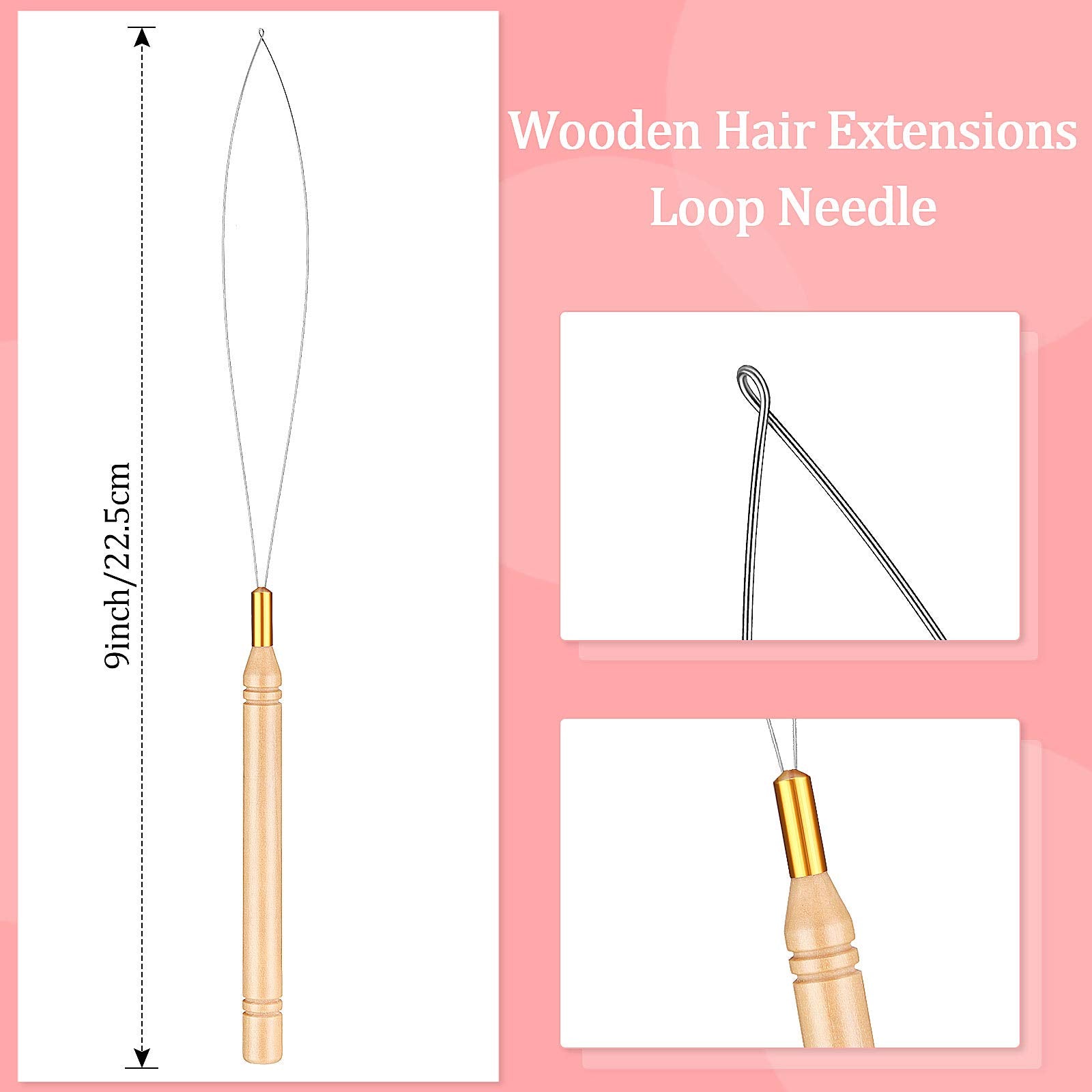 10 Pieces Wooden Hair Extension Loop Needle Kit Hair Extension Loop Tool Threader Wire Pulling Hook Tool And Bead Device Tool Bl