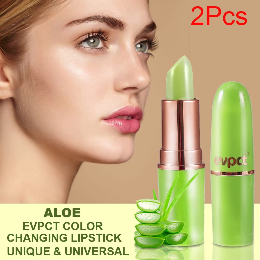 Evpct 2Pcs Aloe Vera Lip Color Changing Lipstick Tinted Lip Balm Set Green Magic Ph Lipstick Color Change Changing Crystal Flowe