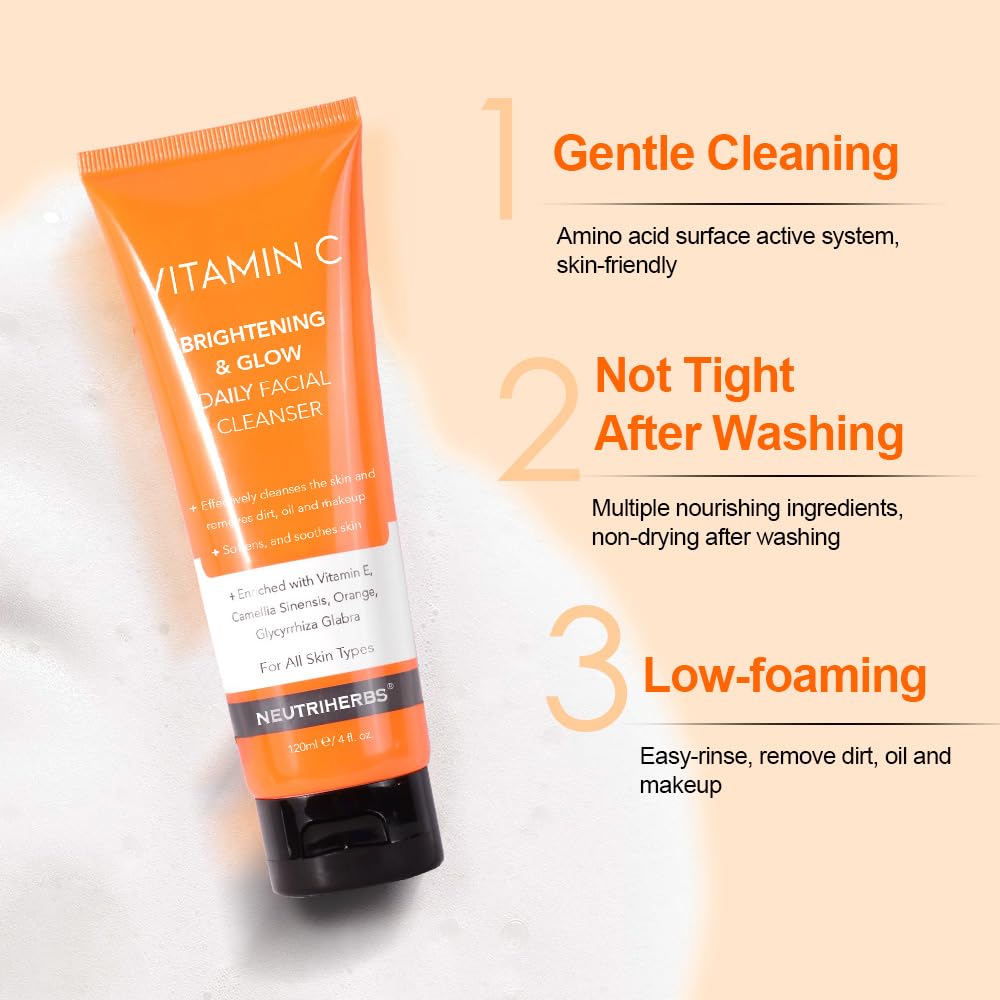 Neutriherbs Vitamin C Face Wash,Daily Facial Cleanser with Aloe & Hyaluronic Acid| Clean,Refresh,Brighten and Balance Complexion