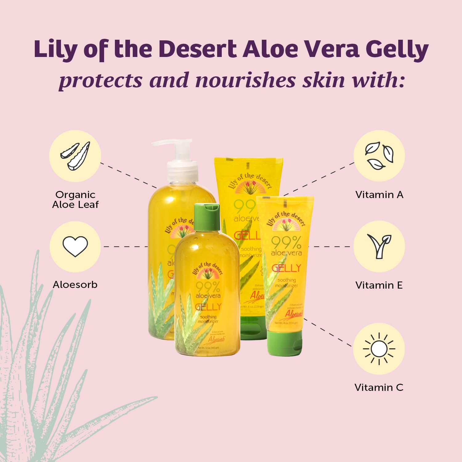 Lily Of The Desert Gelly Moisturizer - 99% Organic Aloe Vera Gel for Skin, After Sun Care with Aloe, Vitamin E Oil, and Vitamin