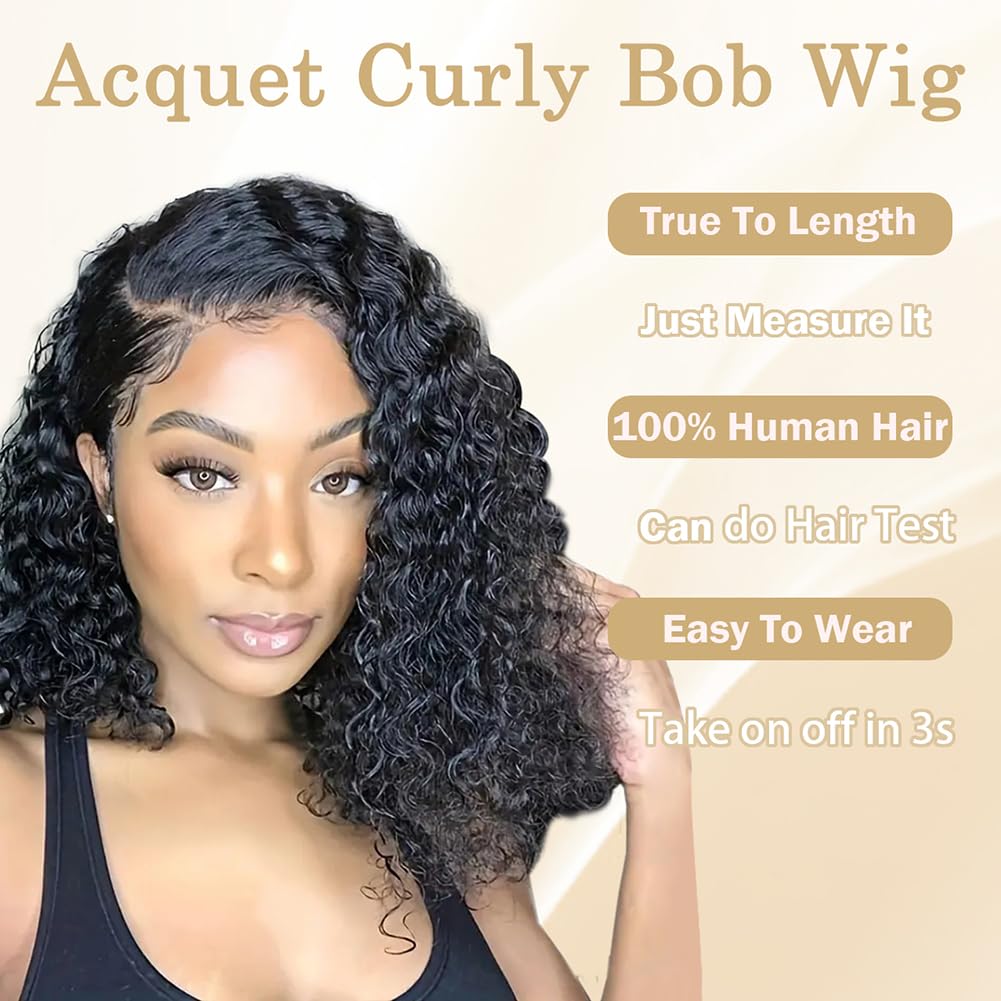 Acquet 13X4 Curly Bob Wig Human Hair Water Wave Hd Lace Front Bob Wigs Curly Human Hair Wig For Women Wet And Wavy Wigs 180% Den