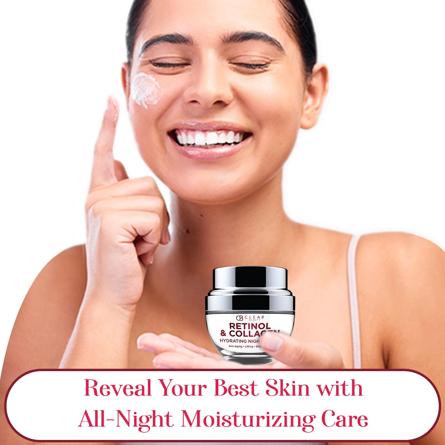 Clear Beauty Retinol & Collagen Night Face Moisturizer - Dermatologist Tested, Moisturizes, Reduces Wrinkles & Fine Lines, Hydra
