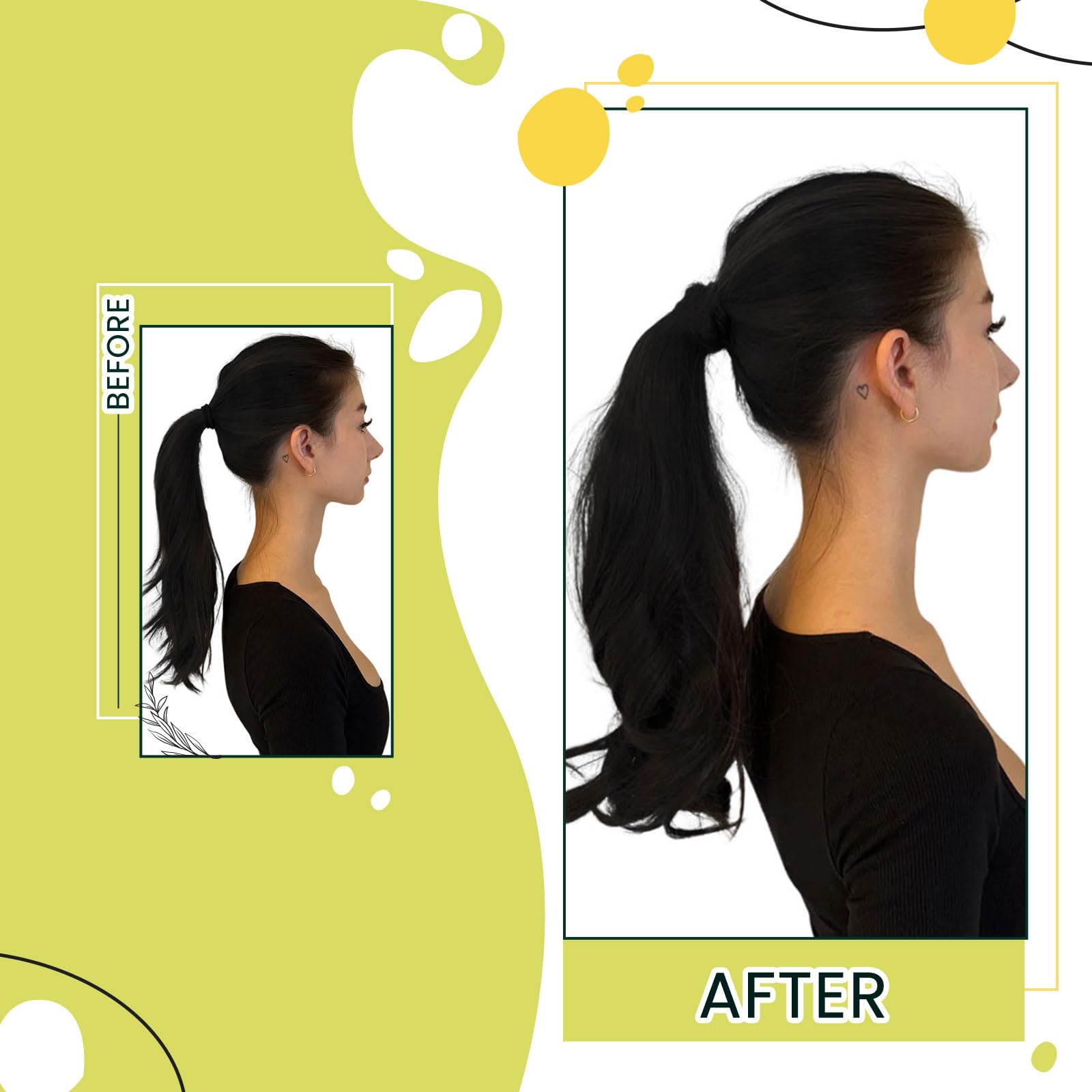 Runature Black Real Hair Ponytail Extension 16 Inch 80G Straight Clip In Ponytail Extension Human Hair With Magic Paste Thick #1
