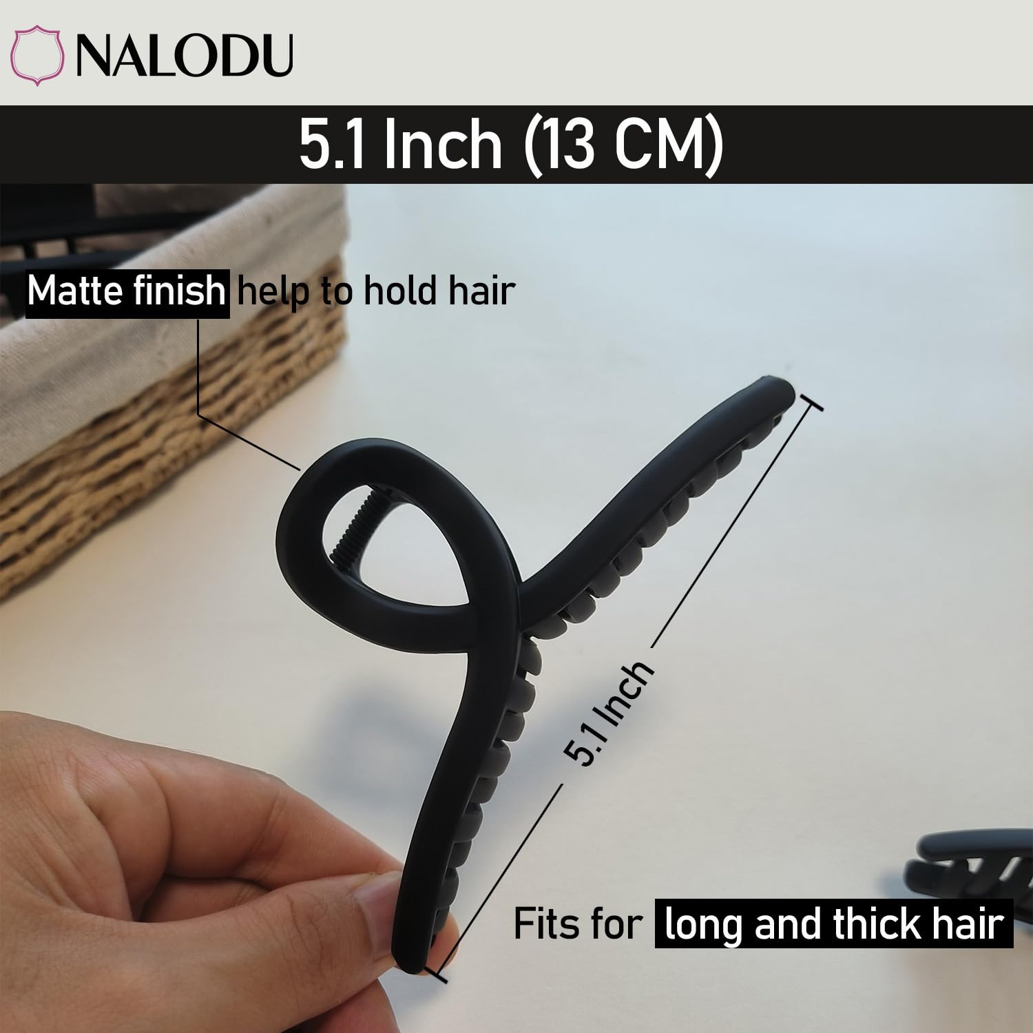 Nalodu 5 Inch Hair Claw Clips Extra Large No Slip Big Matte Jaw Butterfly Clip For Thin Fine Thick Hair Women, 2 Pack Black