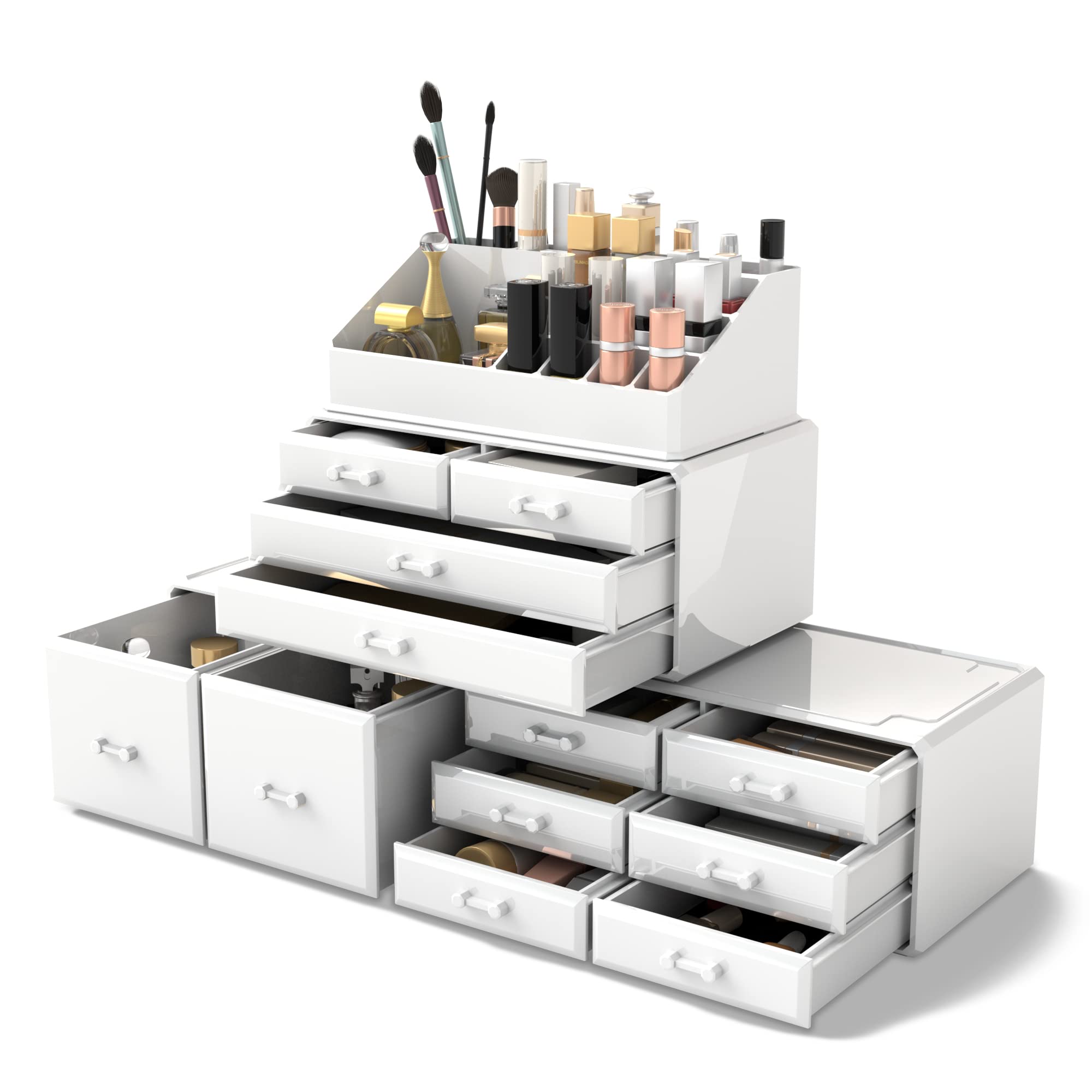 READAEER Makeup Cosmetic Organizer Storage Drawers Display Boxes Case with 12 Drawers (White)