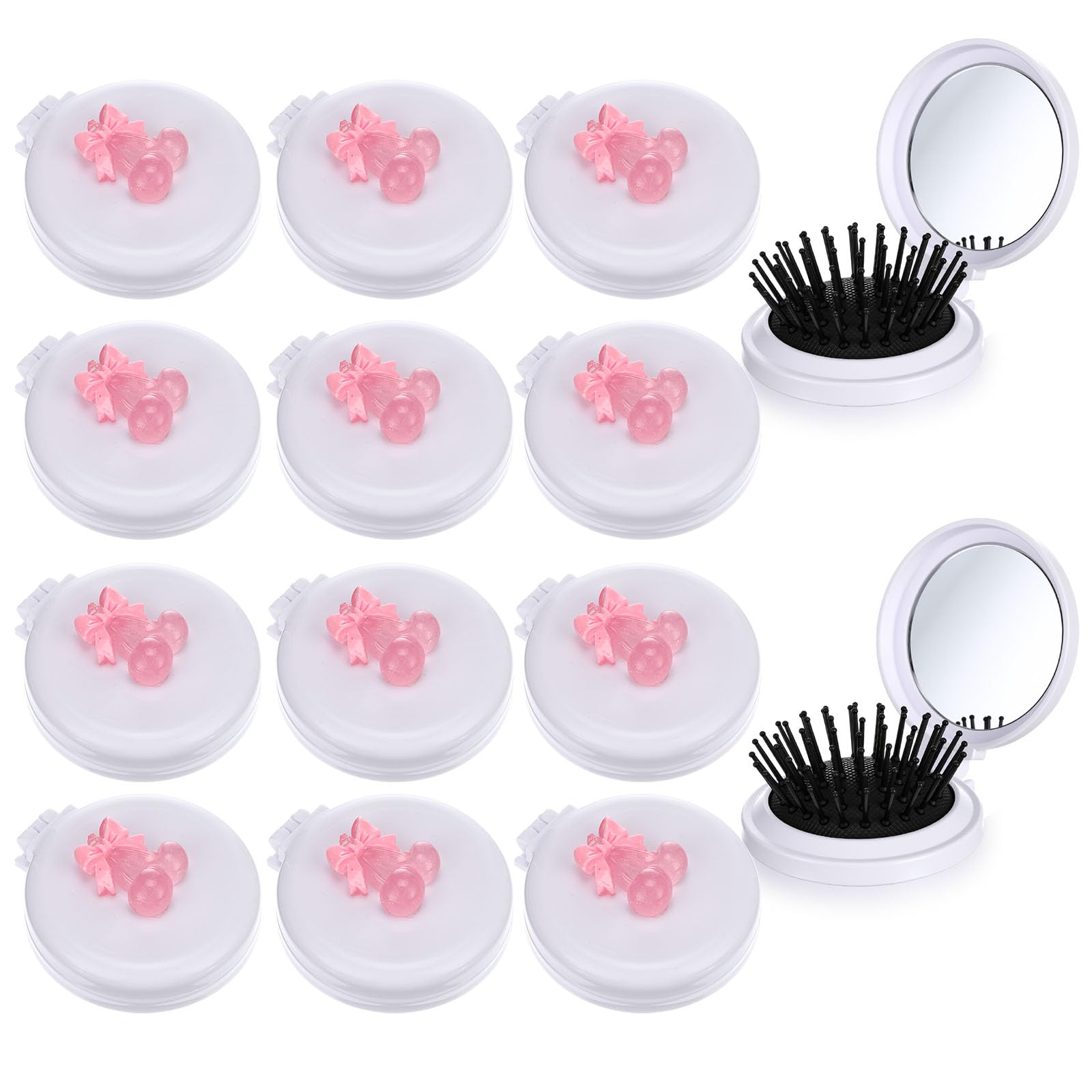 LemonRoad 12 Pack Foldable Travel Mirror Hair Brushes, Mini Mirror Comb, Round Portable Folding Pocket Hairbrush, Compact Small 
