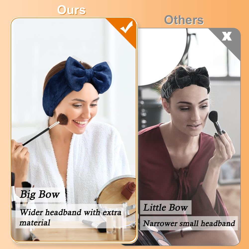Shintop Face Wash Headband, Soft Spa Headband Carol Fleece Makeup Headband With Cute Bow Elastic Headband For Skincare Facial Ma